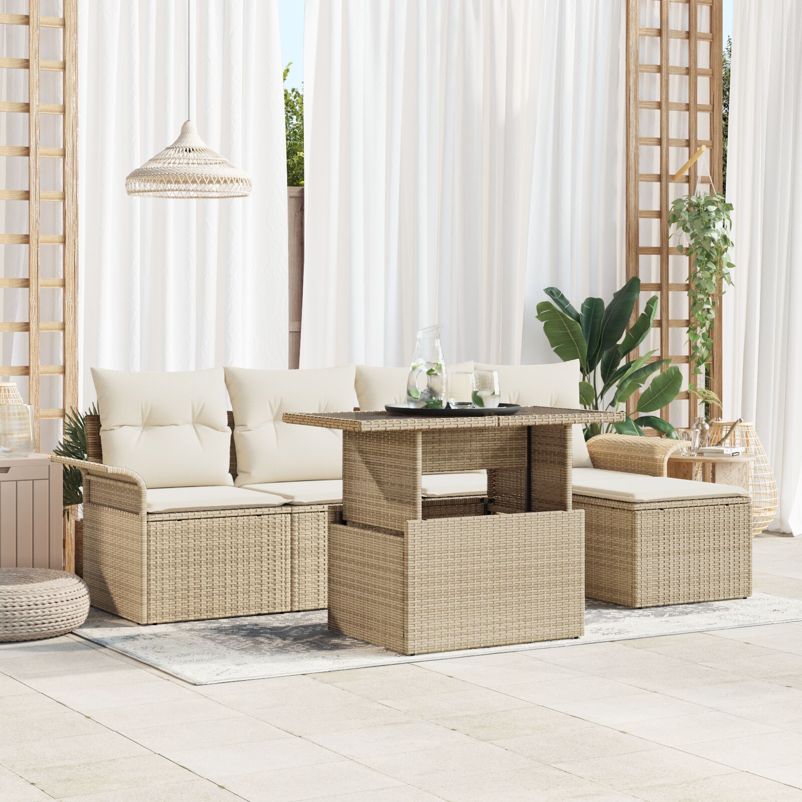 vidaXL 6 Kom Šuplji Vrtni Sofa Set s Jastucima Bež Poli Ratan