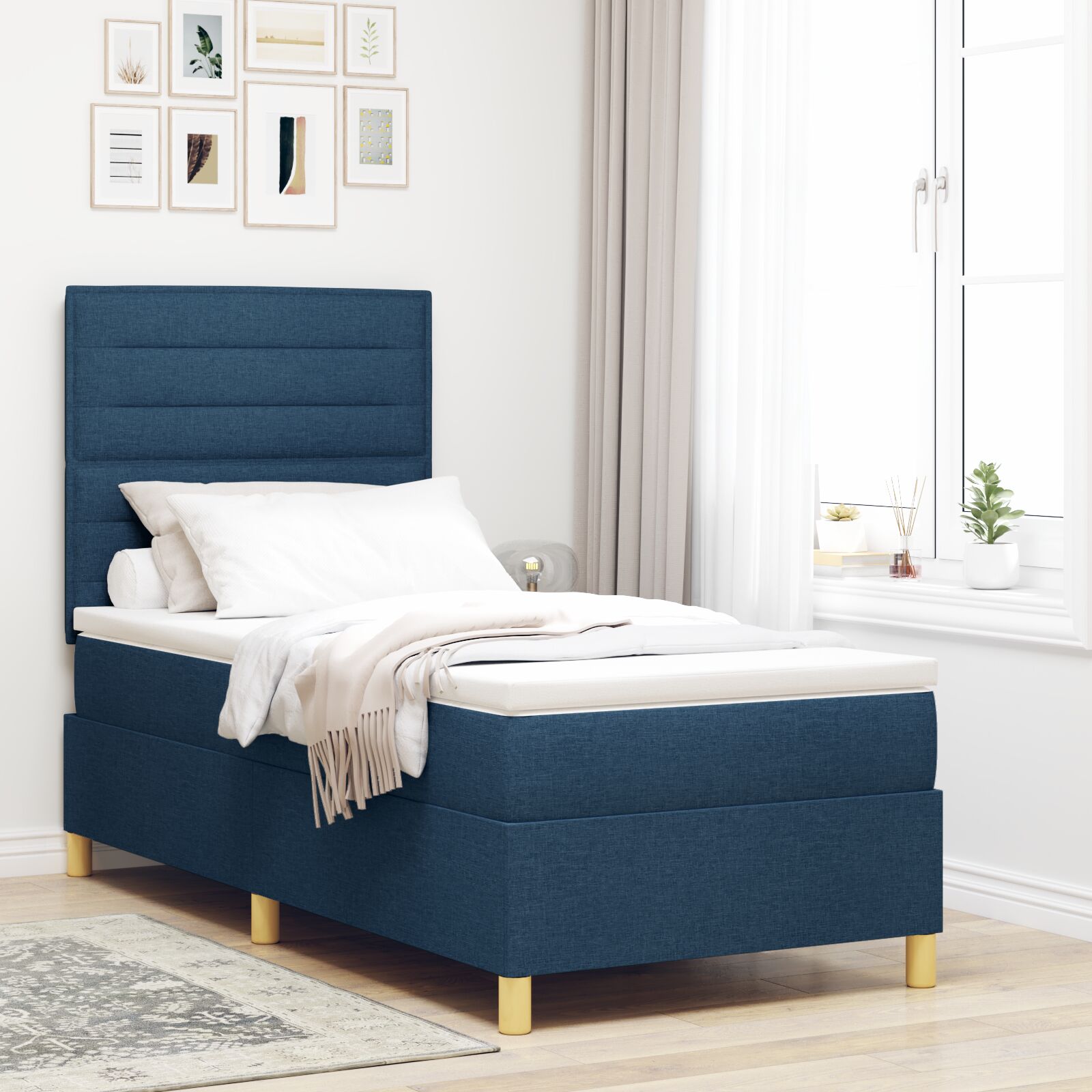 Boxspringbett mit Matratze Blau 90x200 cm Stoff