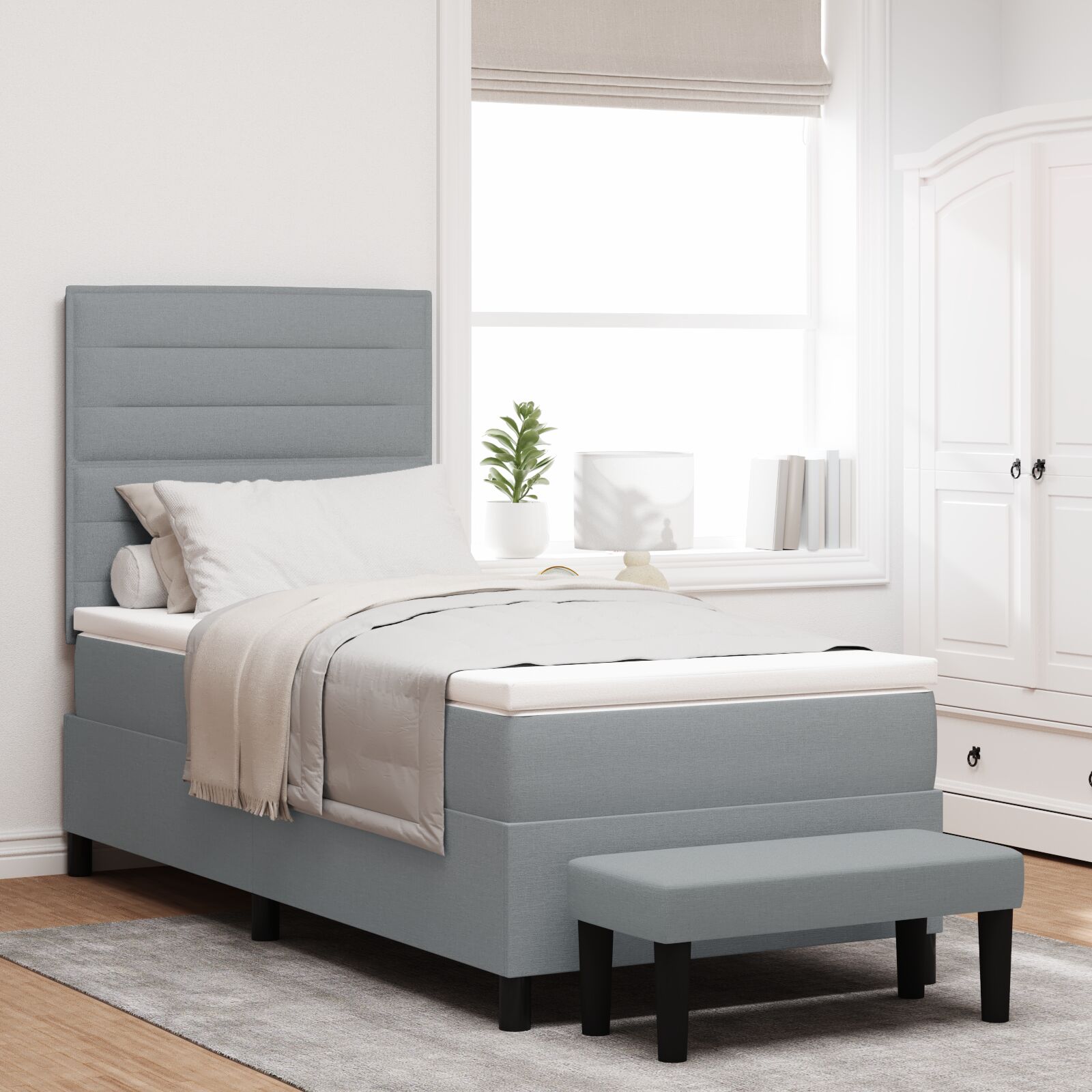 Box Spring Krevet s Dušekom i Klupom Svijetlosiva 80x200 cm Tkanina