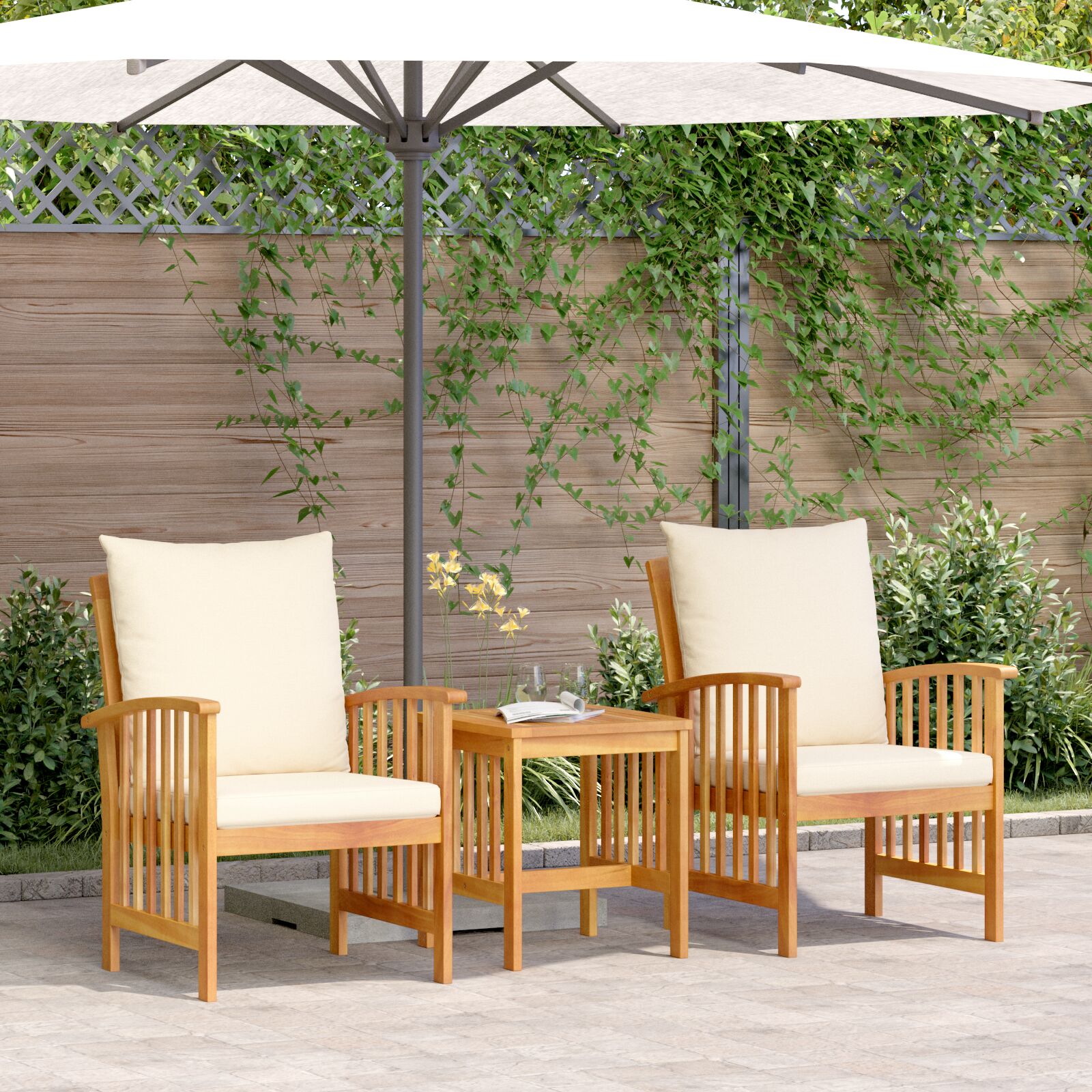 vidaXL Patio Lounge Set Cremeweiß Holz Mittel