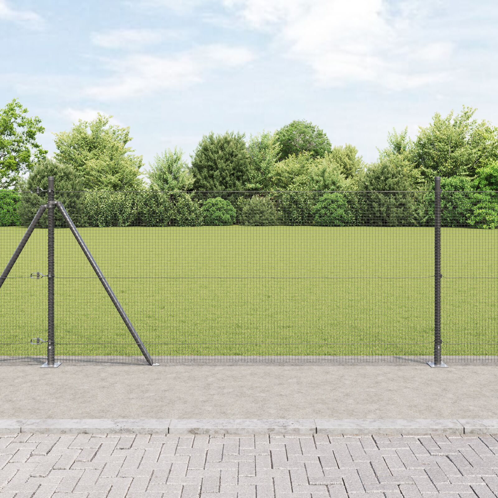 vidaXL zavarena žičana ograda s 13 flanžnih postova, siva 1x50 m, čelik