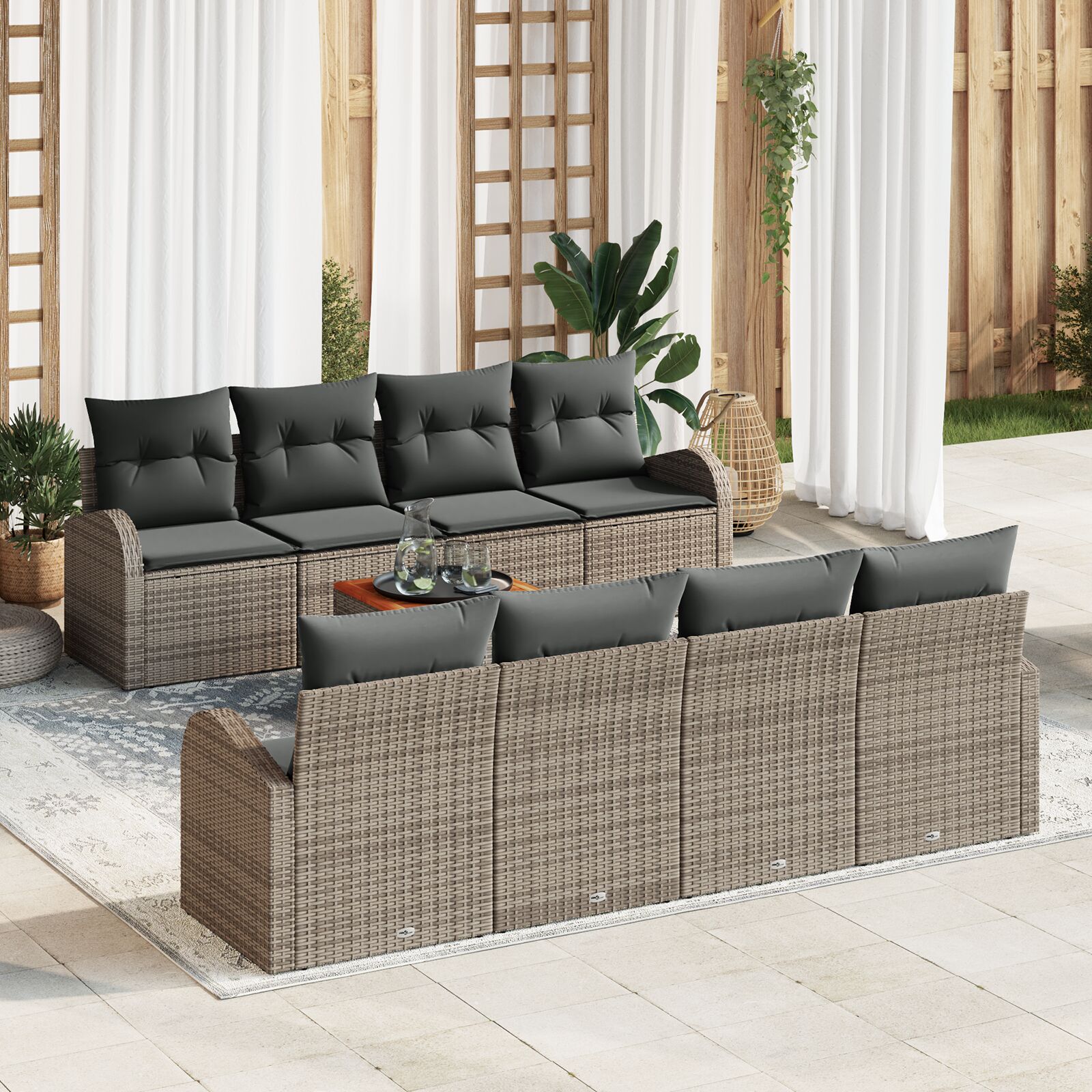 vidaXL 9-dijelni Vrtni Sofa Set s Jastučićima Siva Poli Ratan Akacija