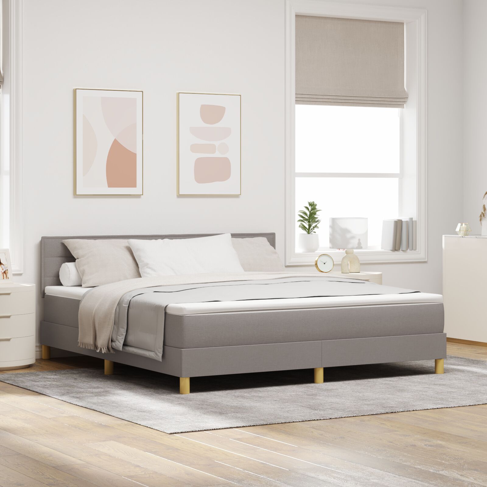 Box Spring Seng med Madras Taupe 180x200 cm Stof
