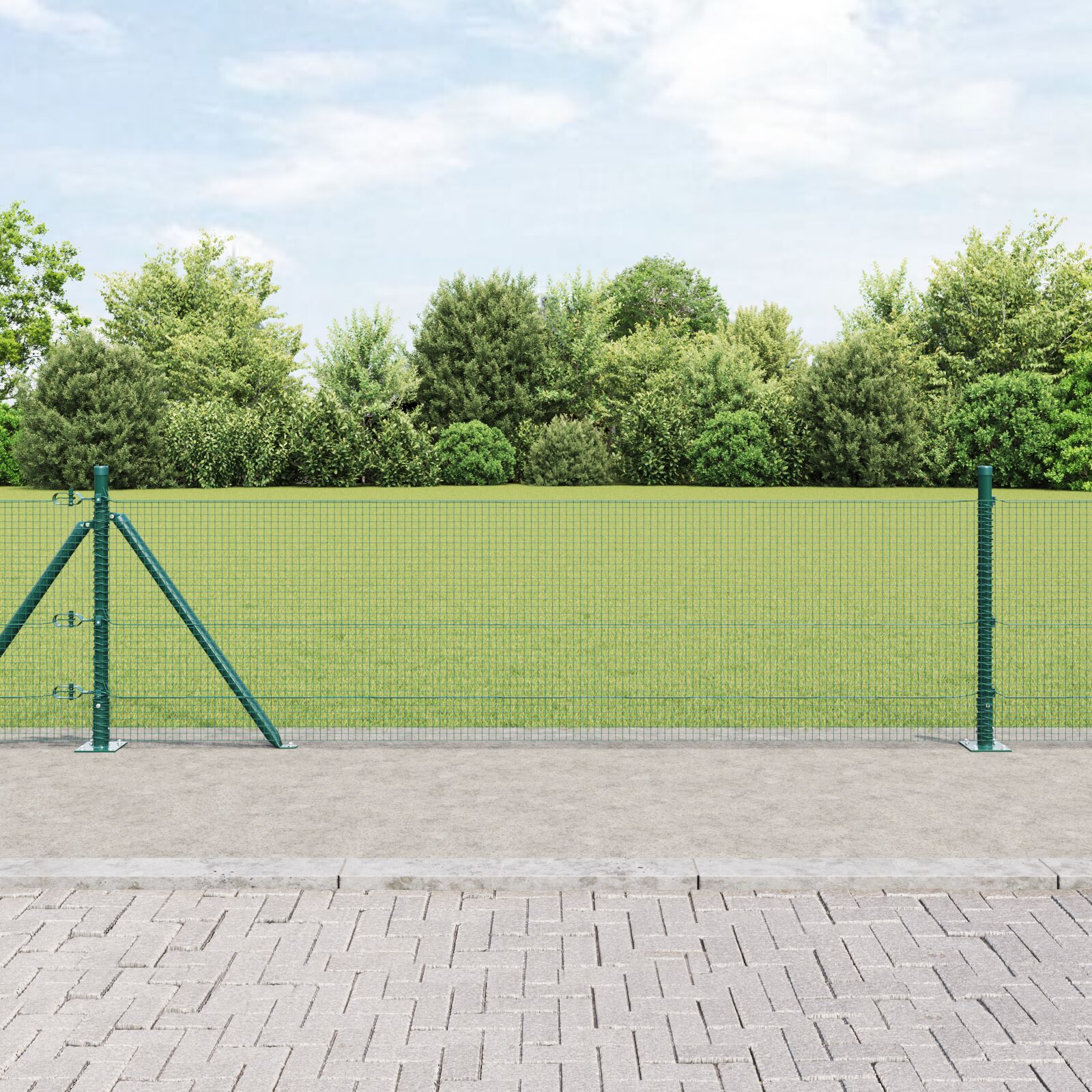 vidaXL zavarena žičana ograda s 13 postoljem s flanšom Zelena 0.6x100 m Čelik
