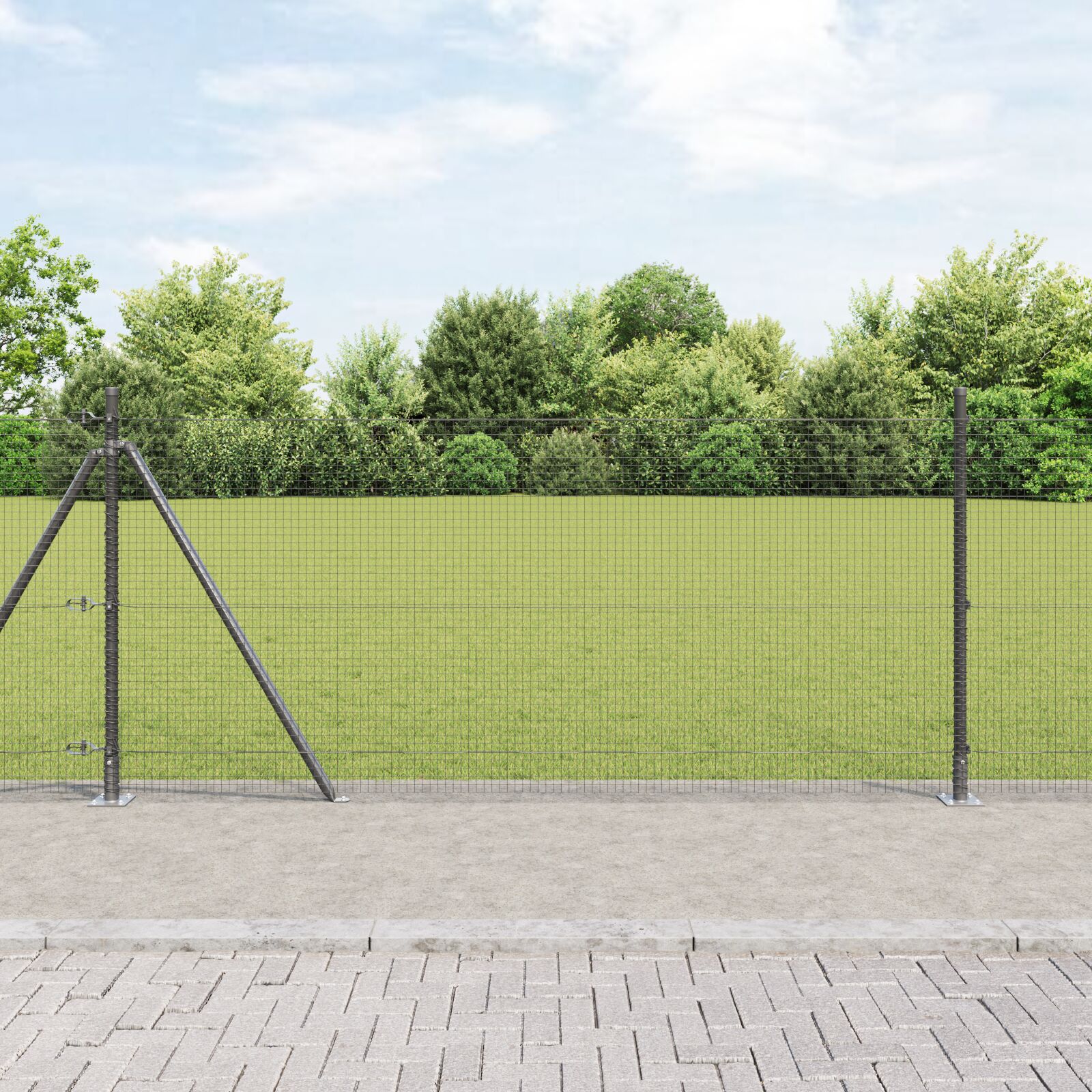 vidaXL zavarena žičana ograda sa 13 flanged stupova, siva, 0.8x100 m, čelik