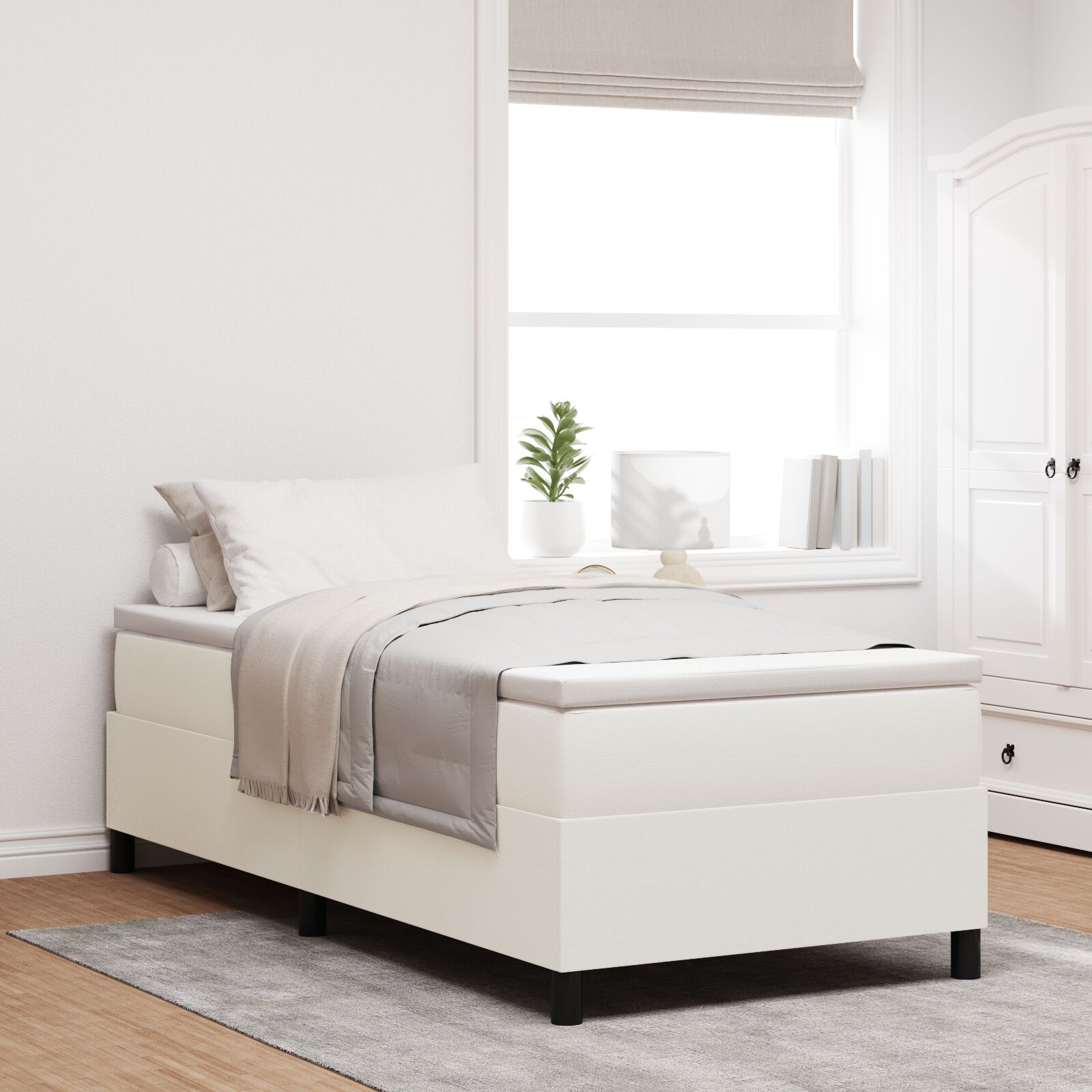 Boxfjederseng med madras Cream 90x200 cm Corduroy stof