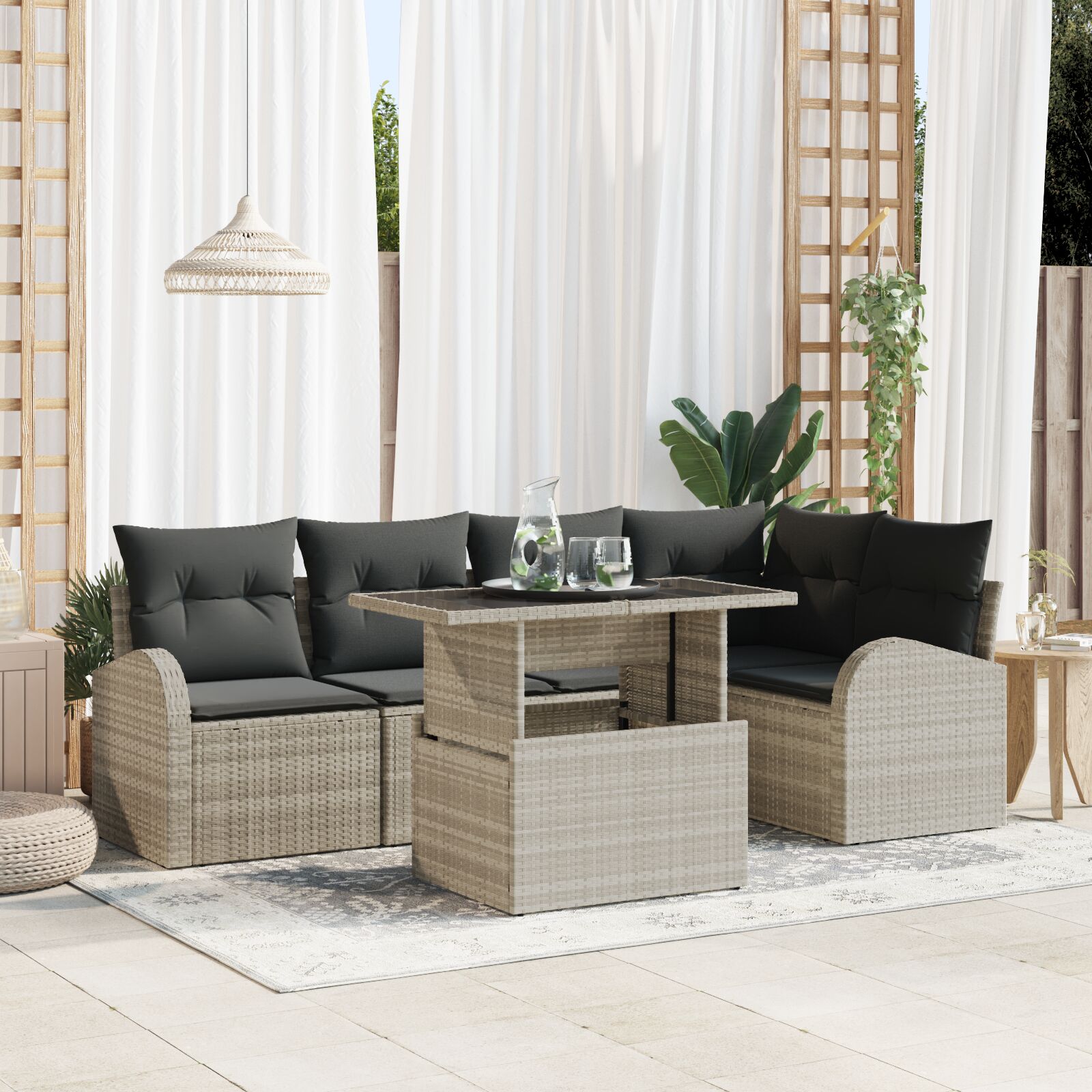 vidaXL 6-dijelna garnitura za vrt s jastučićima svijetlo siva poly rattan