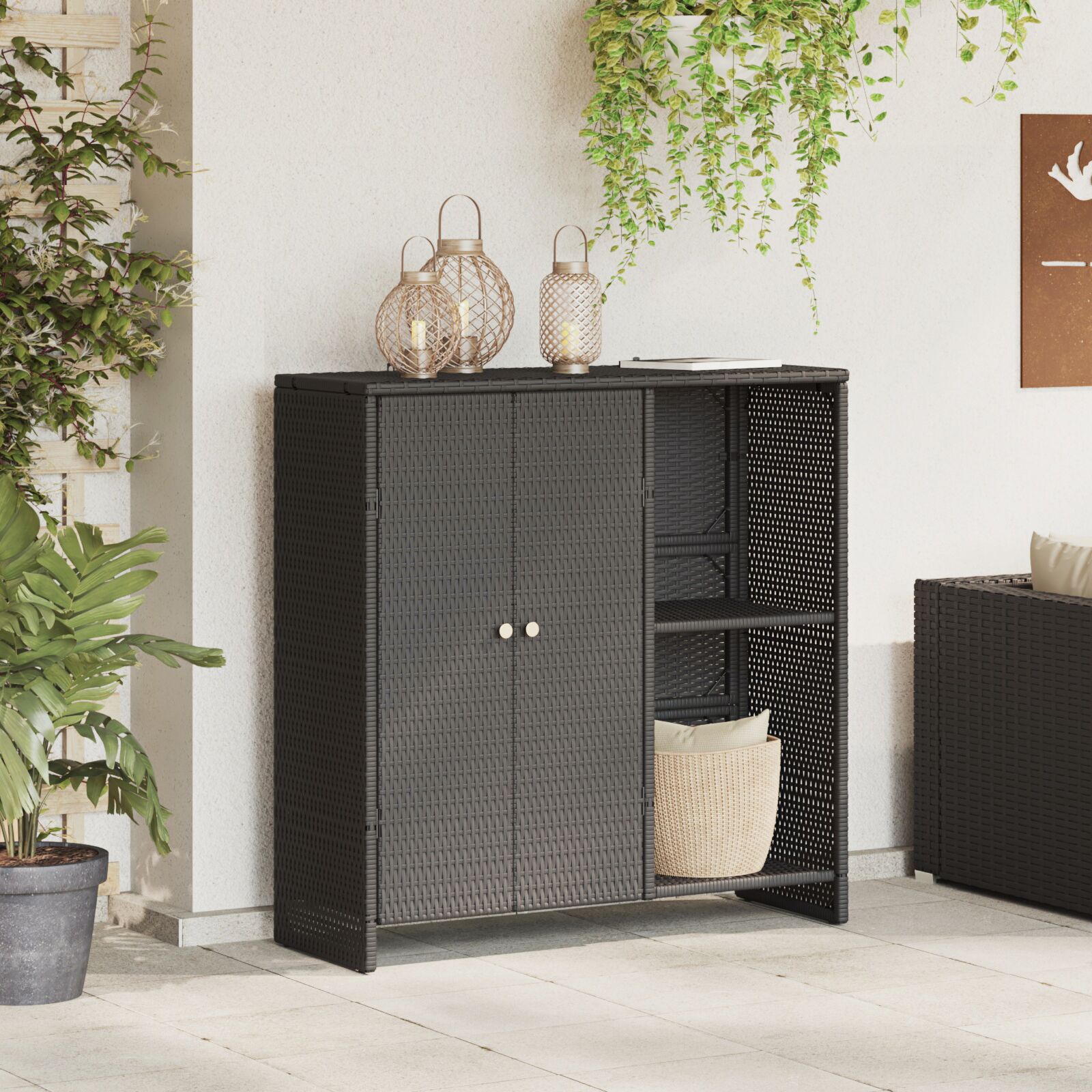 opbevaringsskab Sort 100x36x102 cm Rattan