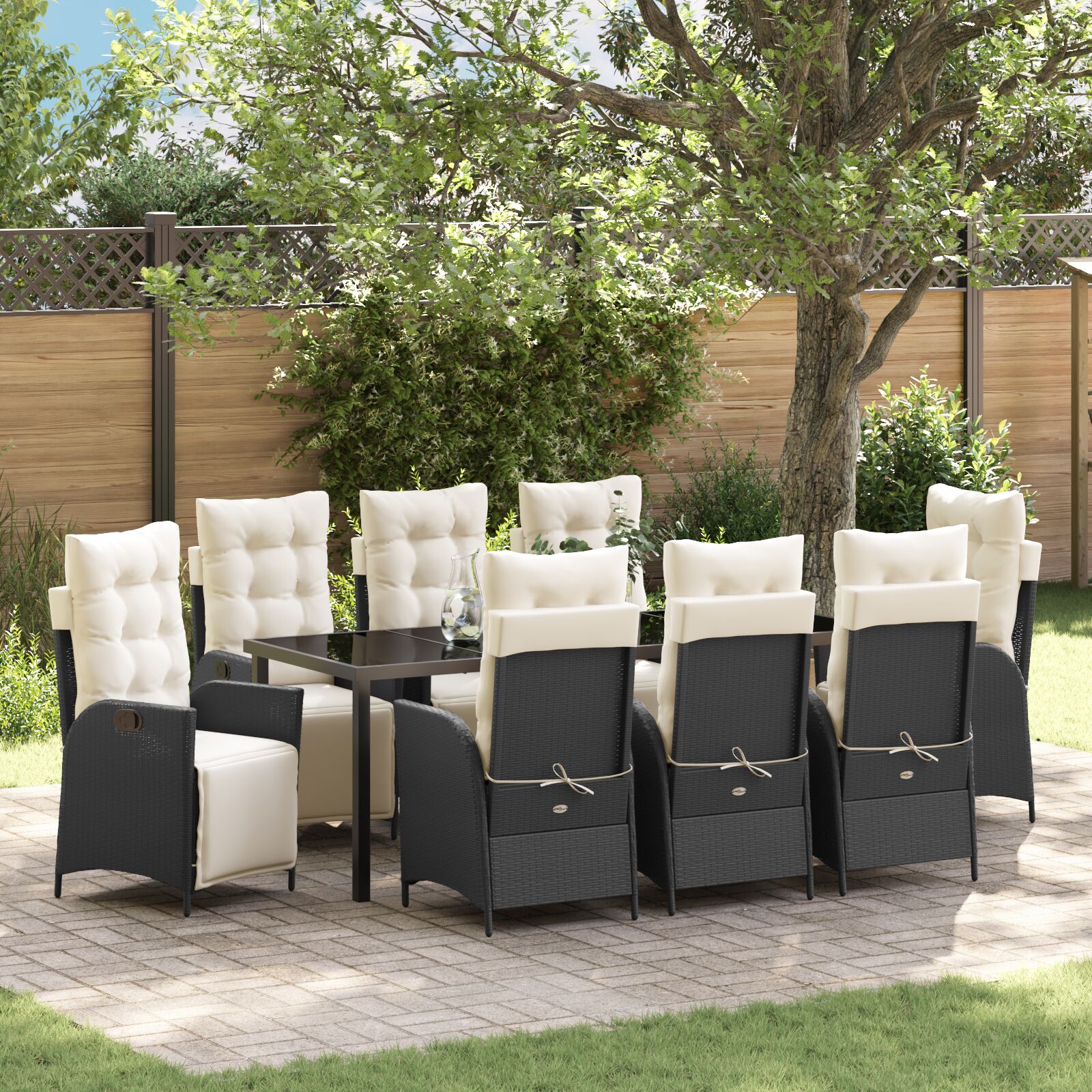 vidaXL 9-delig tuin eet set Zwart Poly Rattan