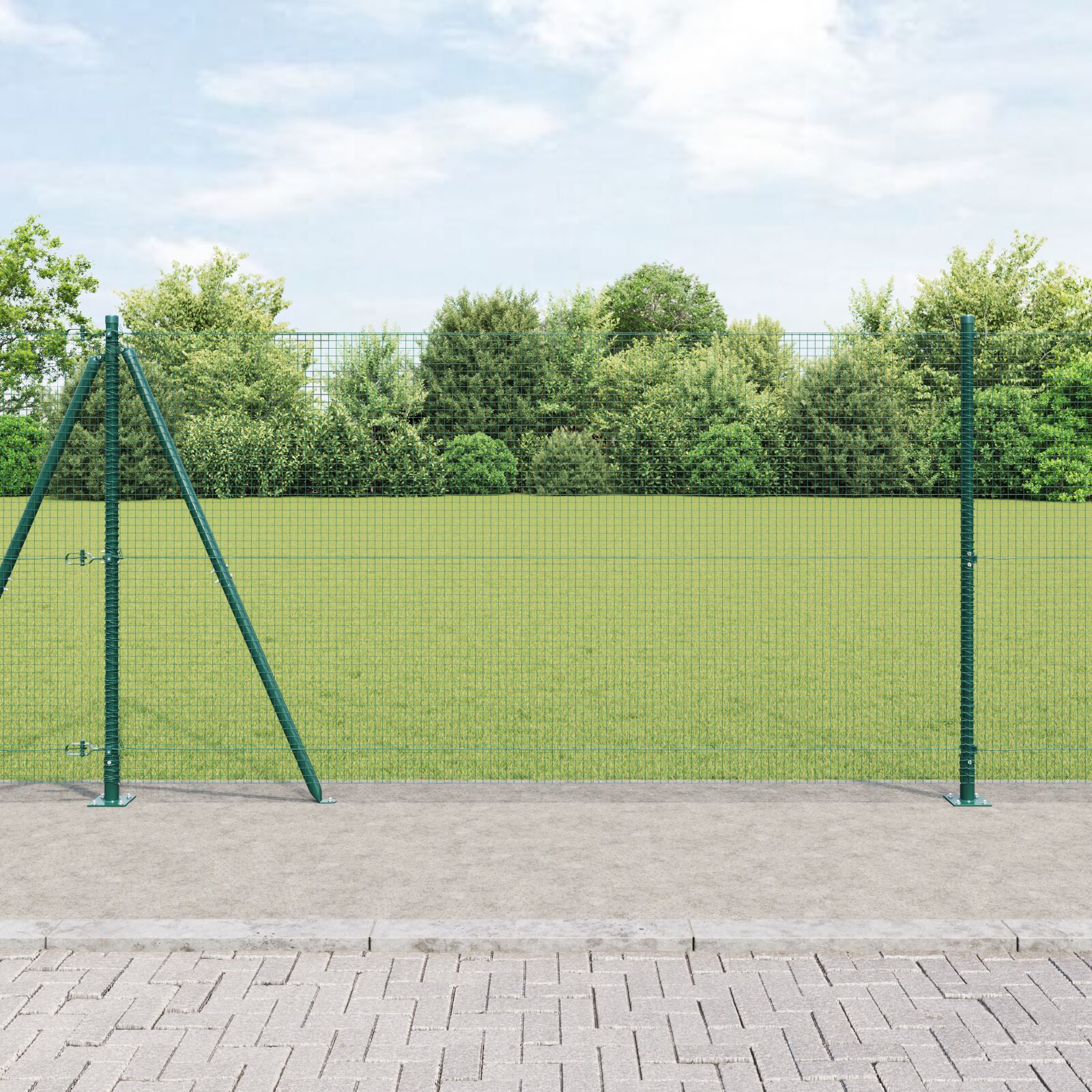 vidaXL zavarena žičana ograda s 13 flanširanih stupova zelena 1,2x25 m čelik