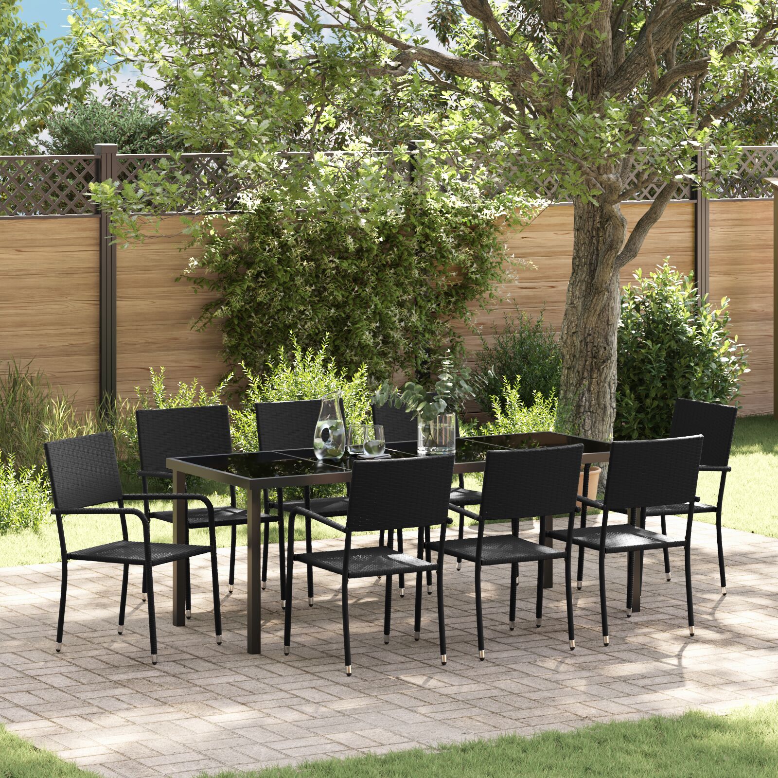 vidaXL 9-teiliges Garten Esszimmer Set Schwarzes Poly Rattan