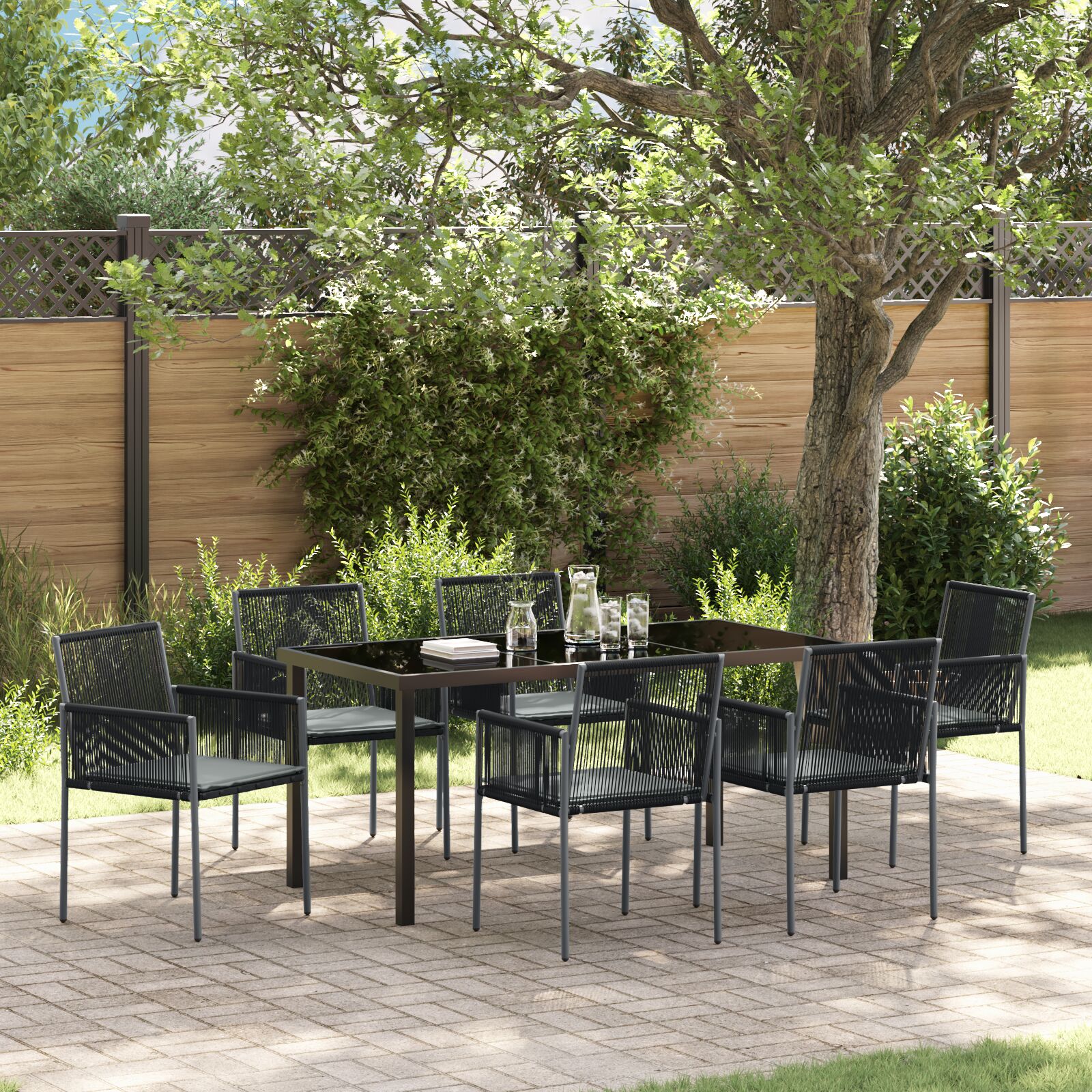 vidaXL Set von 4 Schwarz, Hellgrau PE Rattan, Schaum, Stoff
