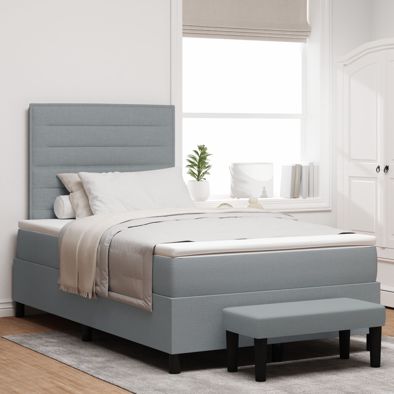 Box Spring Krevet s Madracem & Klupe Svjetlosiva 120x200 cm Tkanina