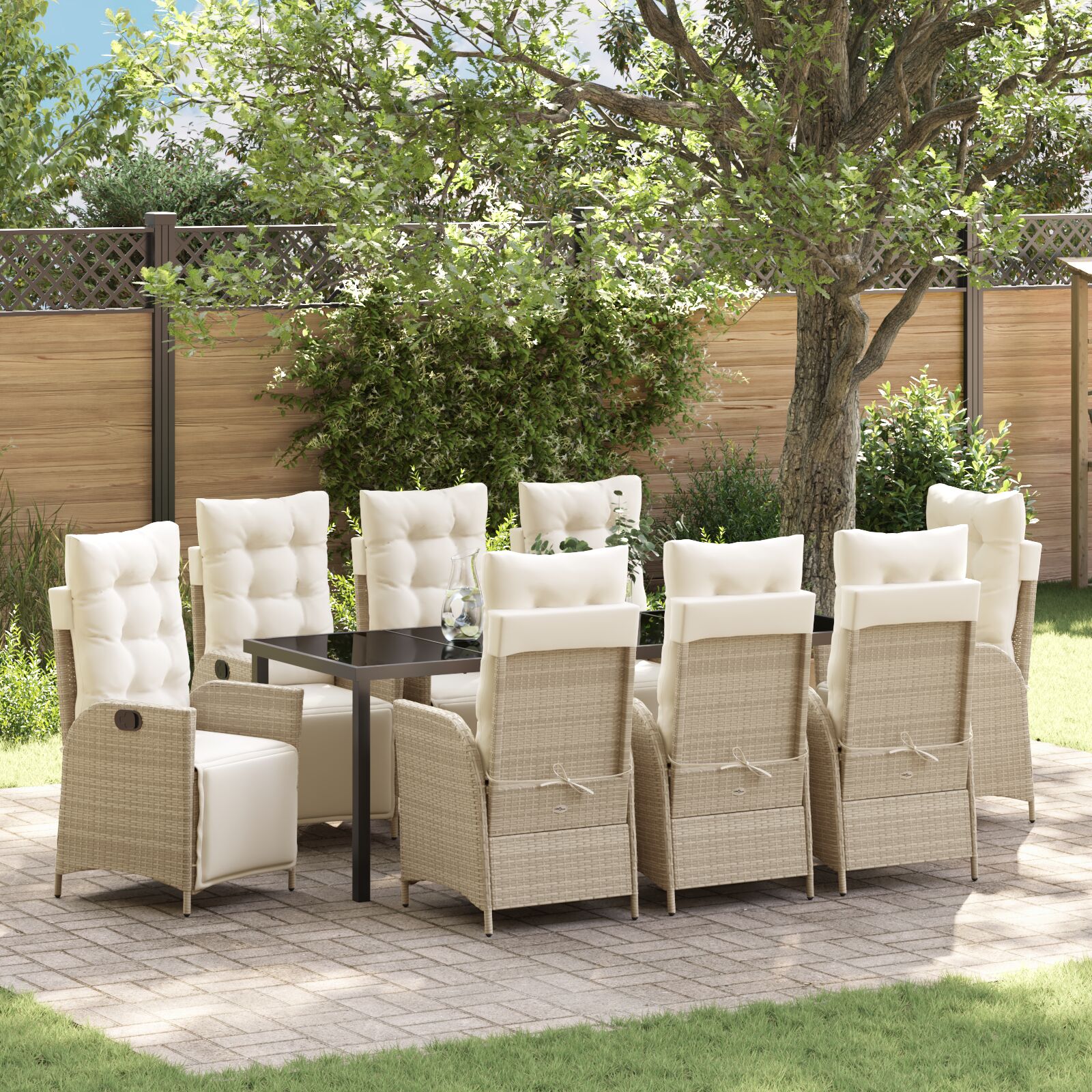 vidaXL 9-teiliges Garten-Esszimmer Set Beige Poly-Rattan