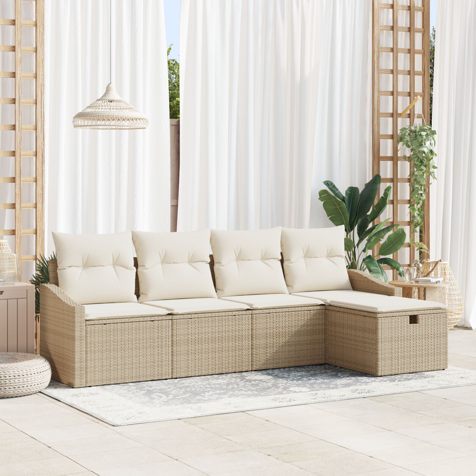 vidaXL 5-delige tuinsofa set met kussens beige poly rattan
