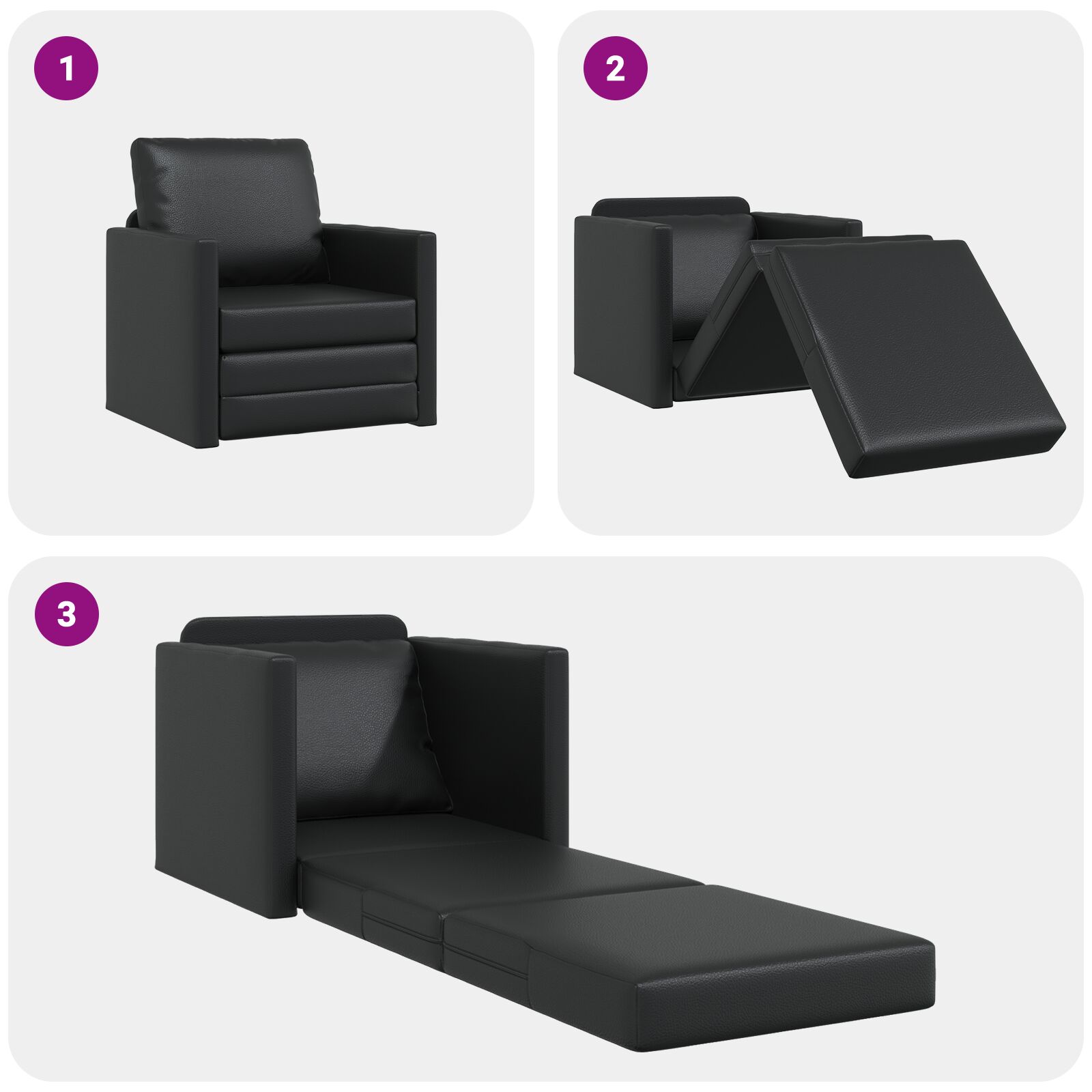 Vloersofa Bed 2-in-1 Zwart 74x77x81 cm Kunstleer - Afbeelding 10