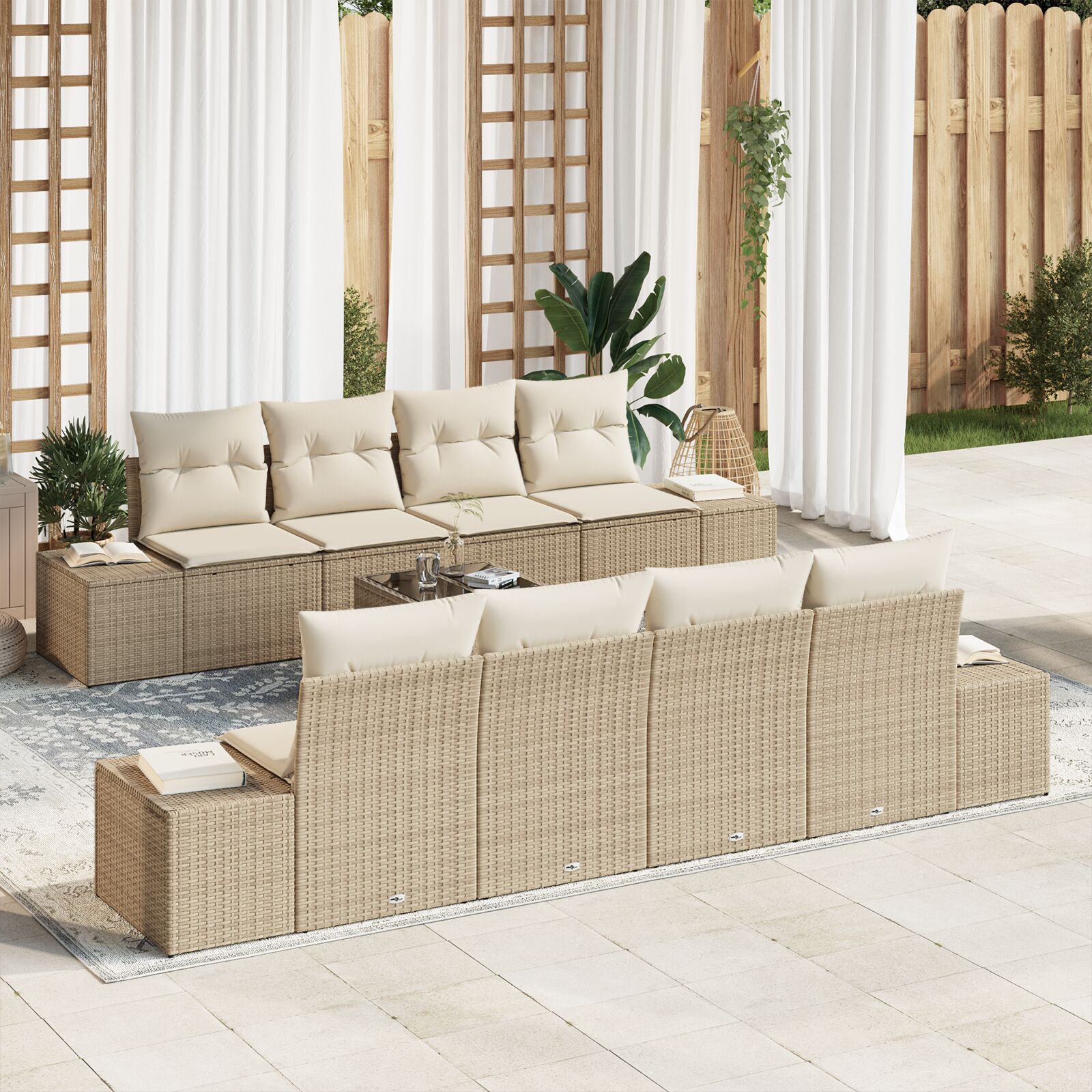 vidaXL 9-dijelni set vrtnih sofa s jastučićima bež poliratana