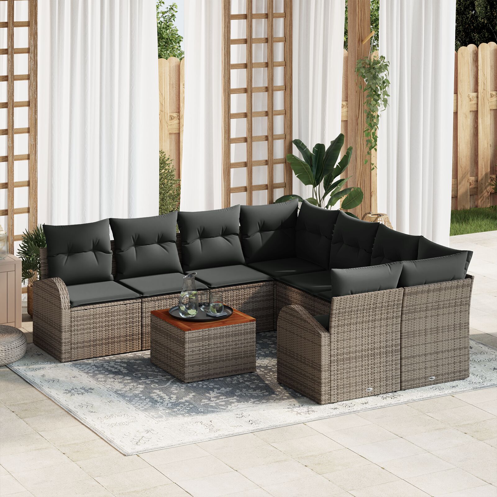 vidaXL set od 9 vrtnih sofa s jastučićima sivi poli ratan akacija