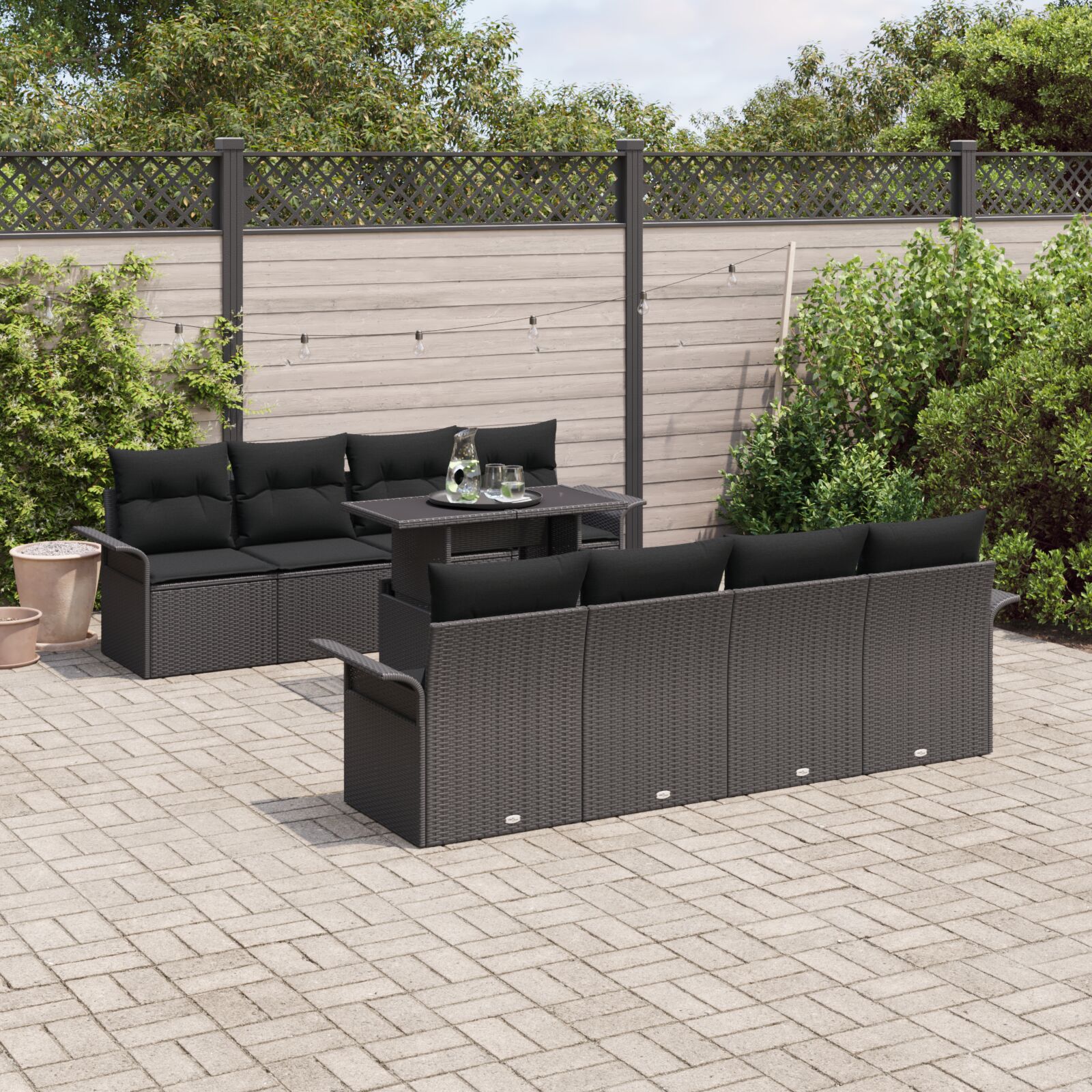 vidaXL 9-dijelni Set Vrtnih Sofa s Jastučićima Crni Poli Ratan