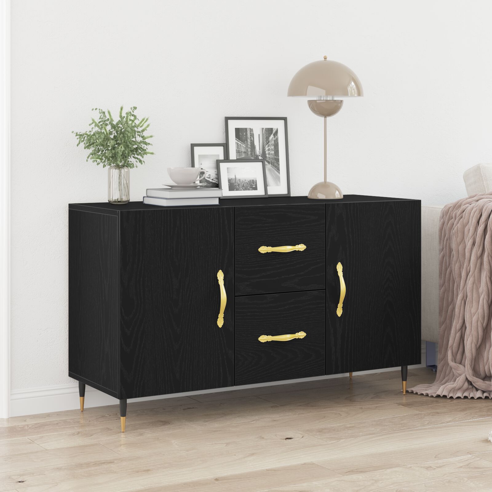 vidaXL Sideboard Schwarze Eiche Holzwerkstoff Standard Rechteckig