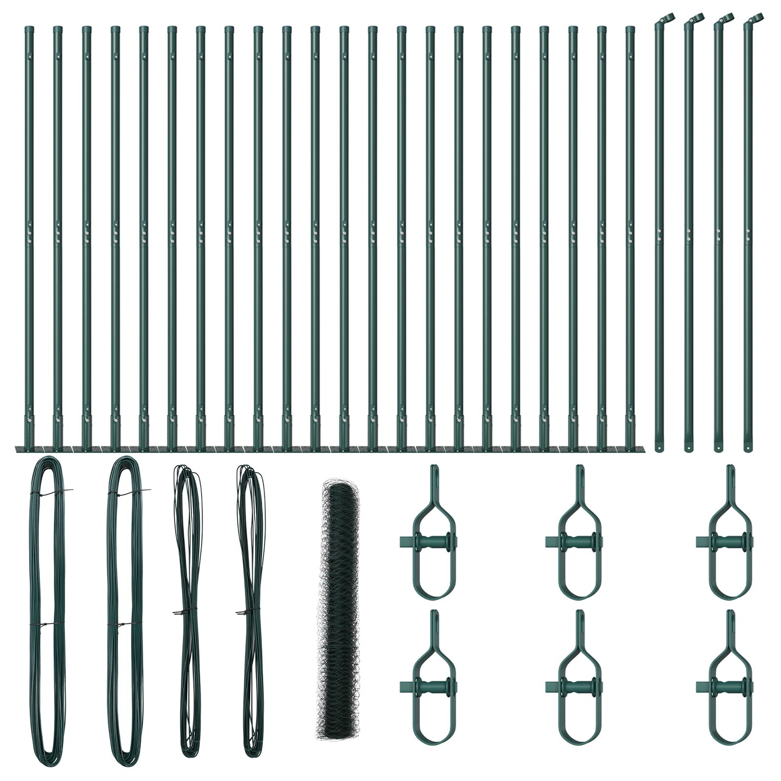 vidaXL Heksagonalna ograda Zelena 1.2x50 m Čelik, vidaXL Ograda s postoljima 13 kom Ø32mm 68.5cm Galvanizirani čelik