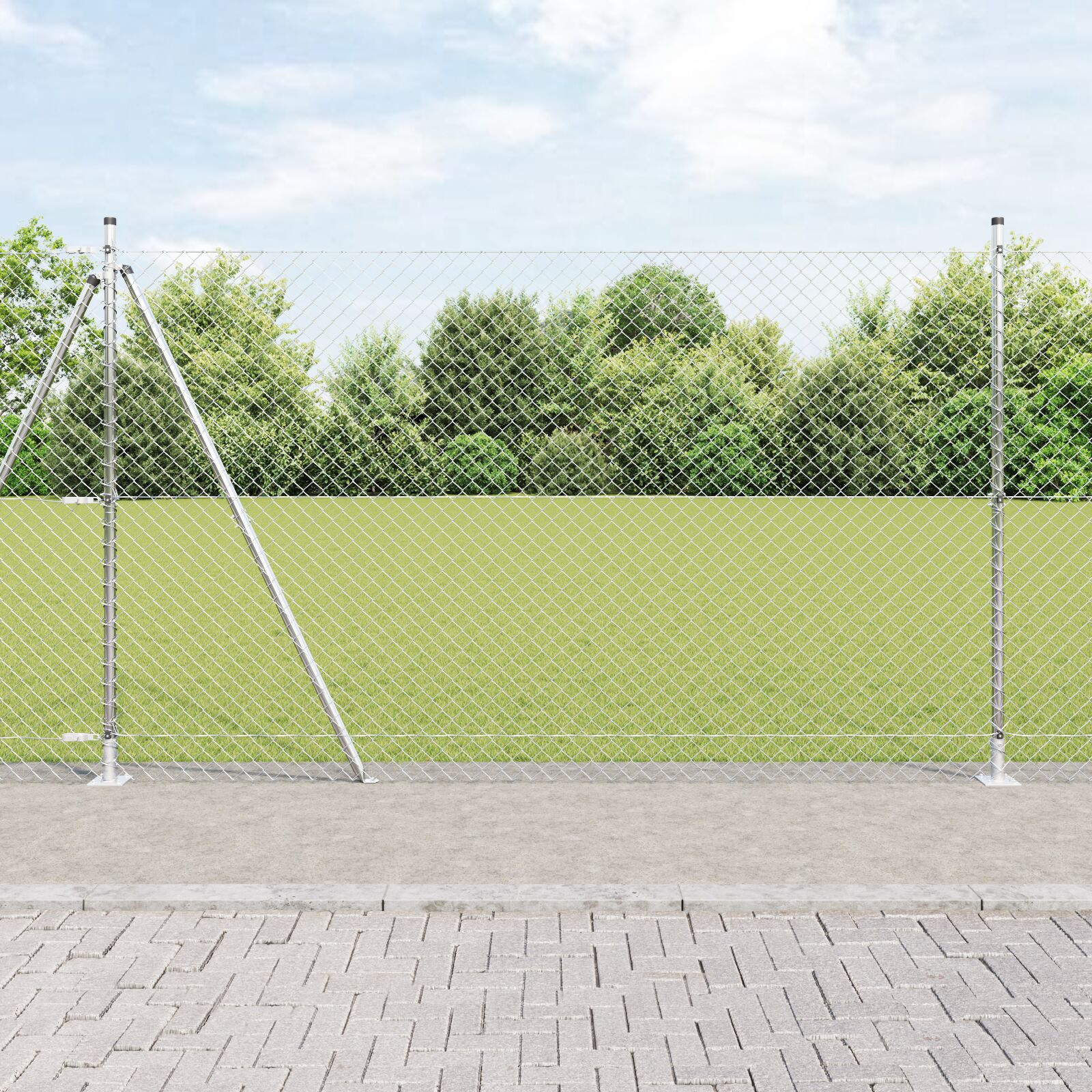 Kædetrådhegn med 7 flanged posts 1,4x10 m Galvaniseret stål