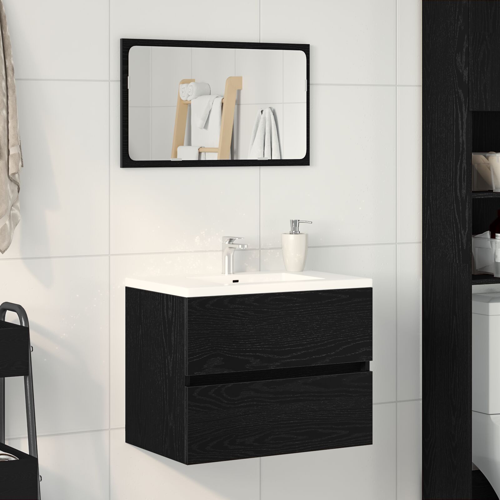 underskab 60x38,5x45 cm konstrueret træ sort egetræsfarve