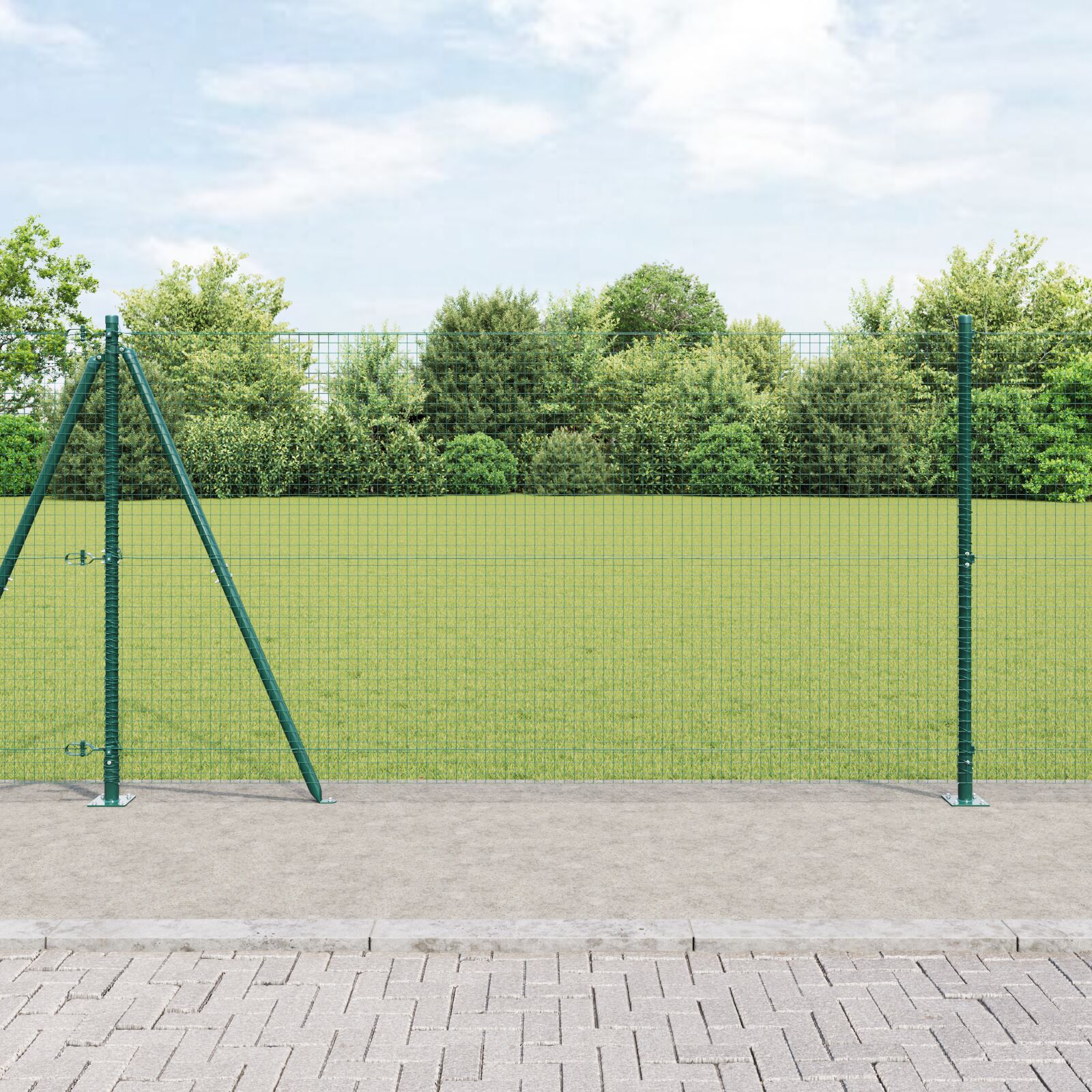 vidaXL Zavarena žičana ograda s 13 postolja sa flanšama Zelena 1.2x25 m Čelik