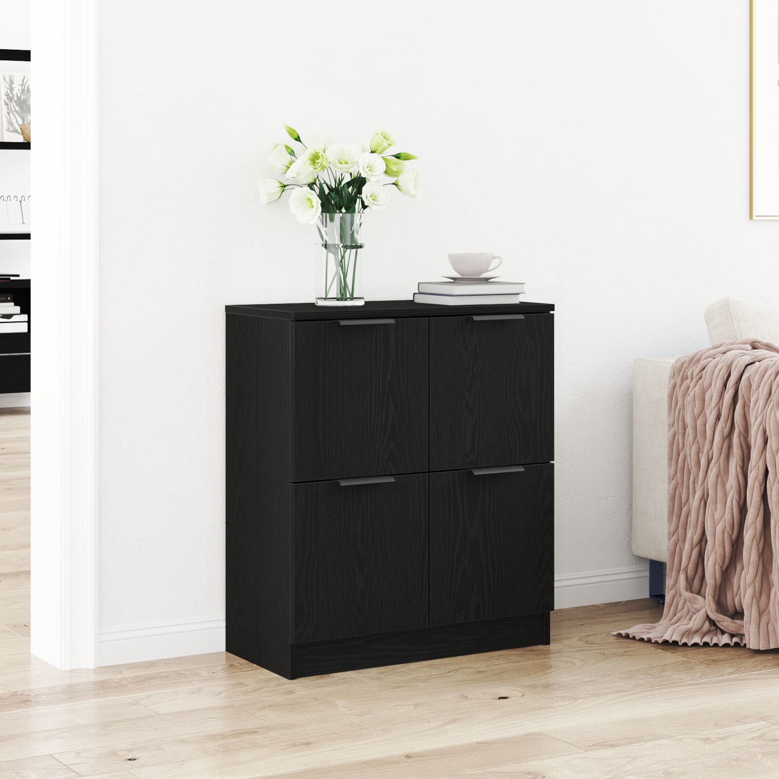 vidaXL Sideboard Schwarz Eiche Holzwerkstoff Groß Buffet Rechteckig