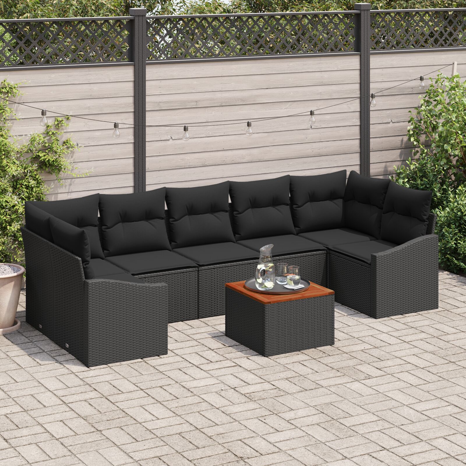 vidaXL 8-delige Tuin Sofa Set met Kussens Zwart Poly Rattan Acacia