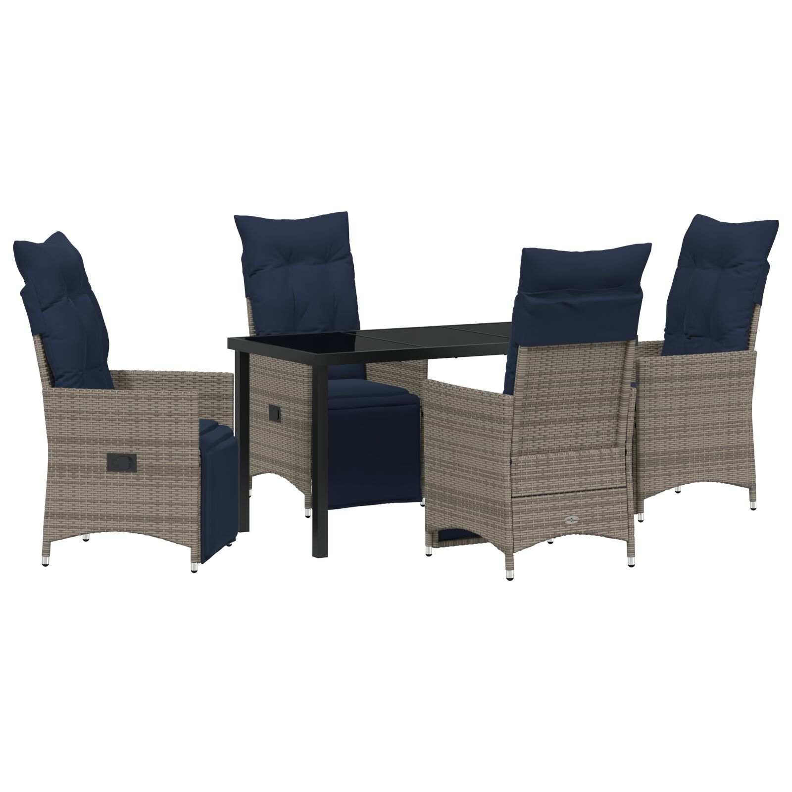 5-dijelni vrtni blagovaonski set s jastučićima sive poli ratan, vidaXL crni blagovaonski stol 140x80x73 cm od kaljenog stakla