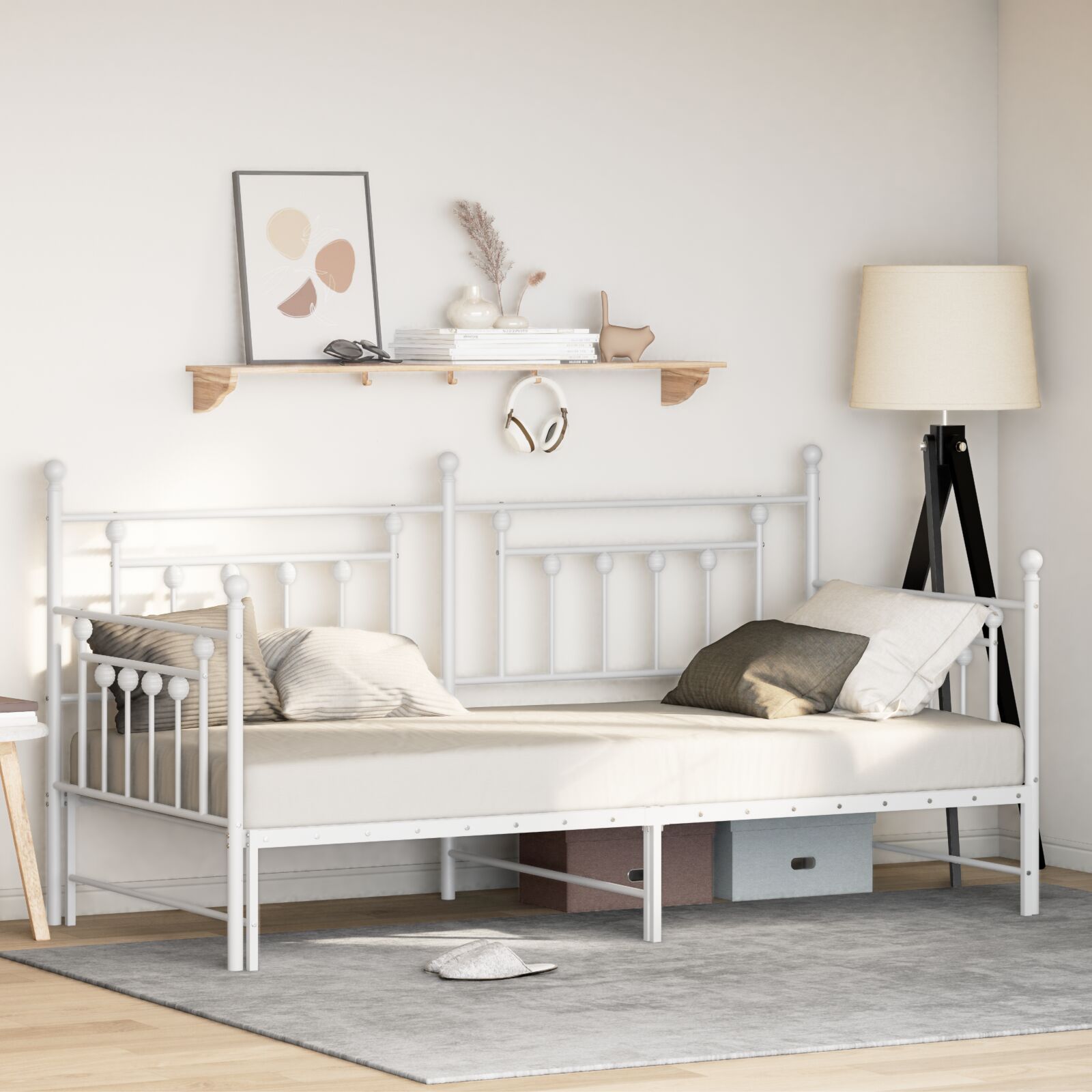 vidaXL Tagesbettgestell mit ausziehbarem Bett Weiß 90x200 cm Stahl