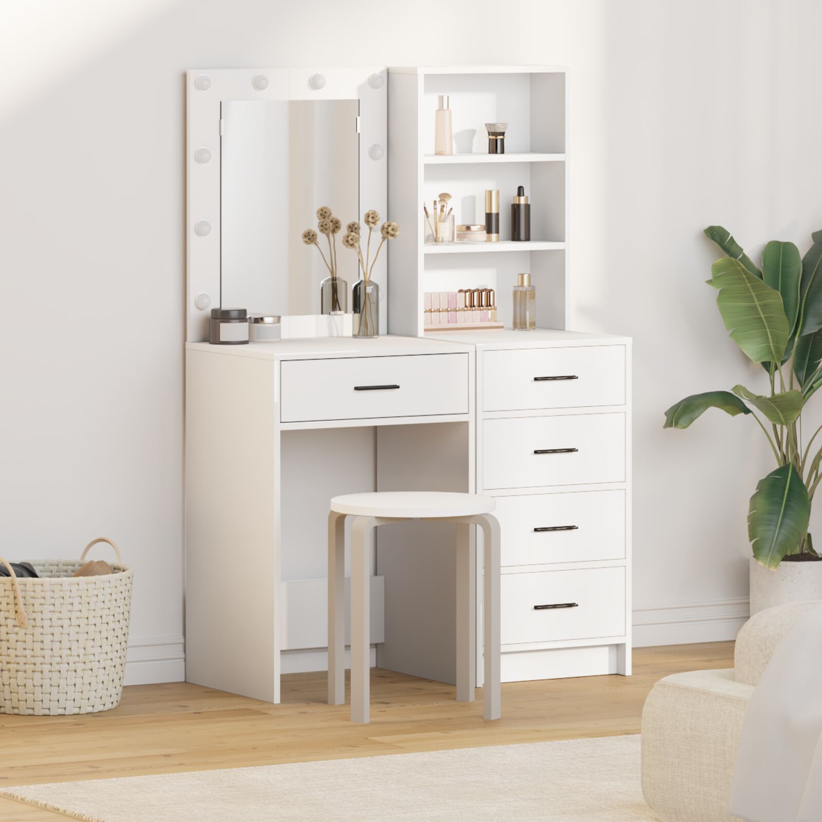 vidaXL Set aus 2 Weiß Holzwerkstoff Mittel Highboard Rechteckig