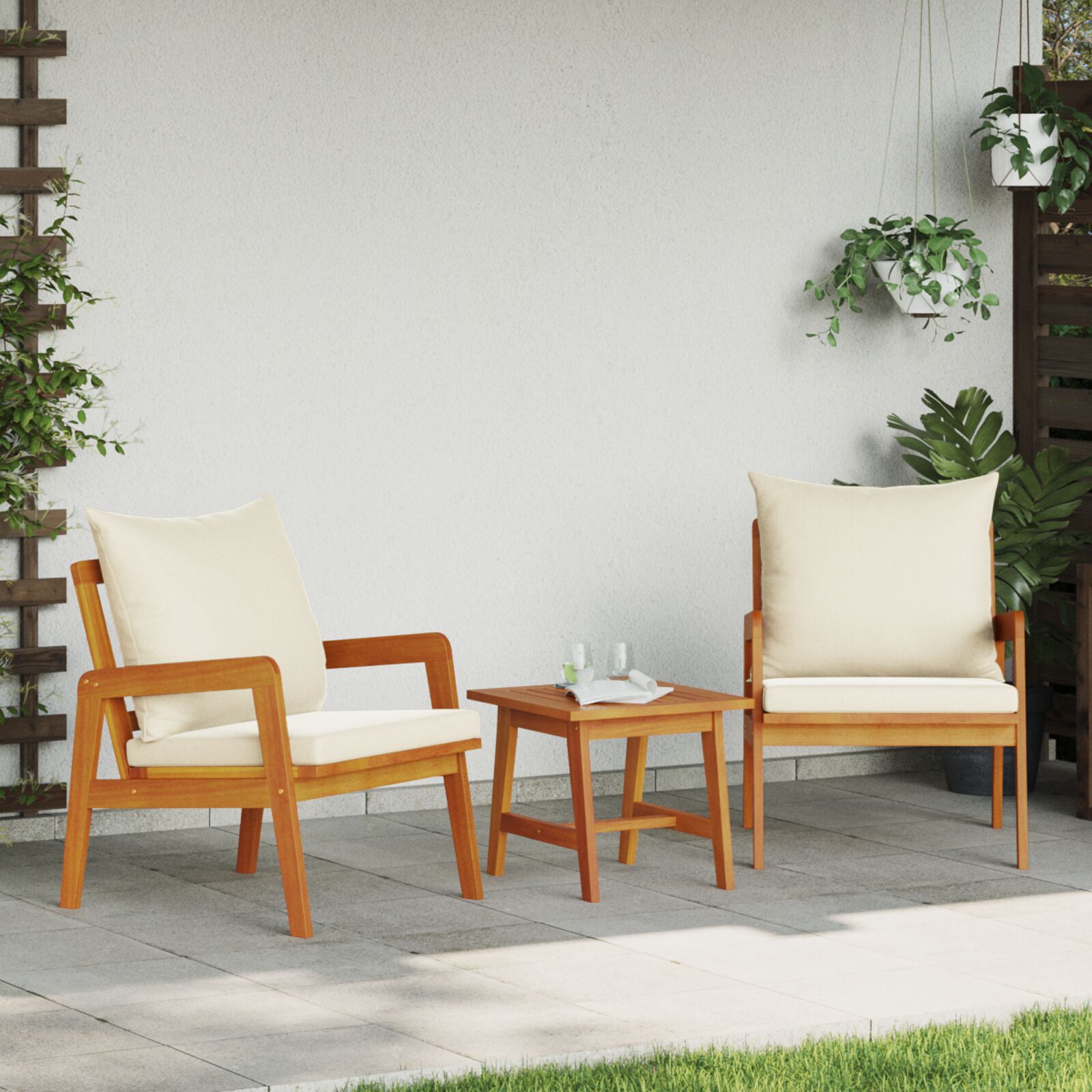 vidaXL Cremeweiß Akazienholz Standard Hochbelastbar Outdoor-Sofa-Set