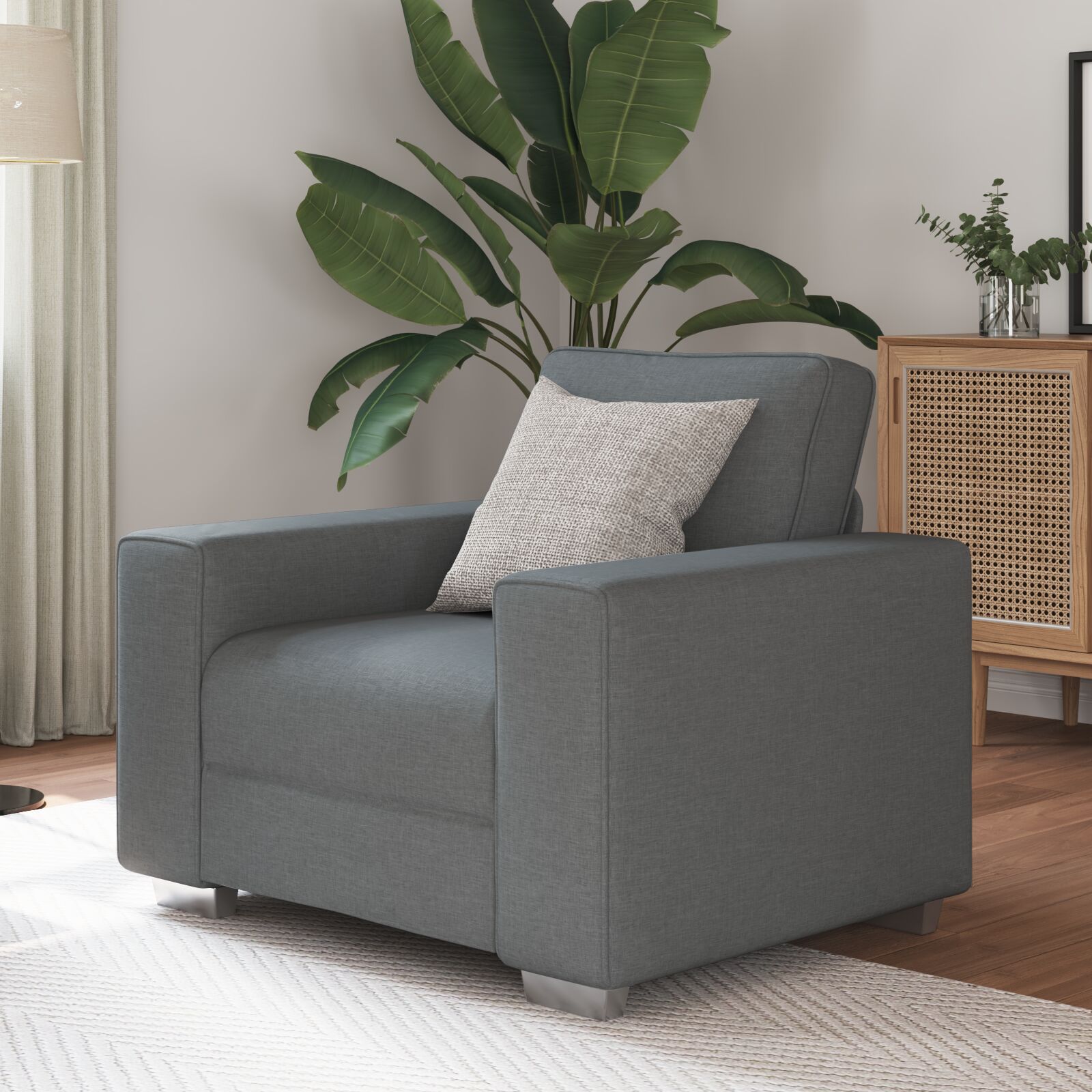 vidaXL Sofa Dunkelgrau Polyesterstoff, Holzrahmen Kompakt Sessel