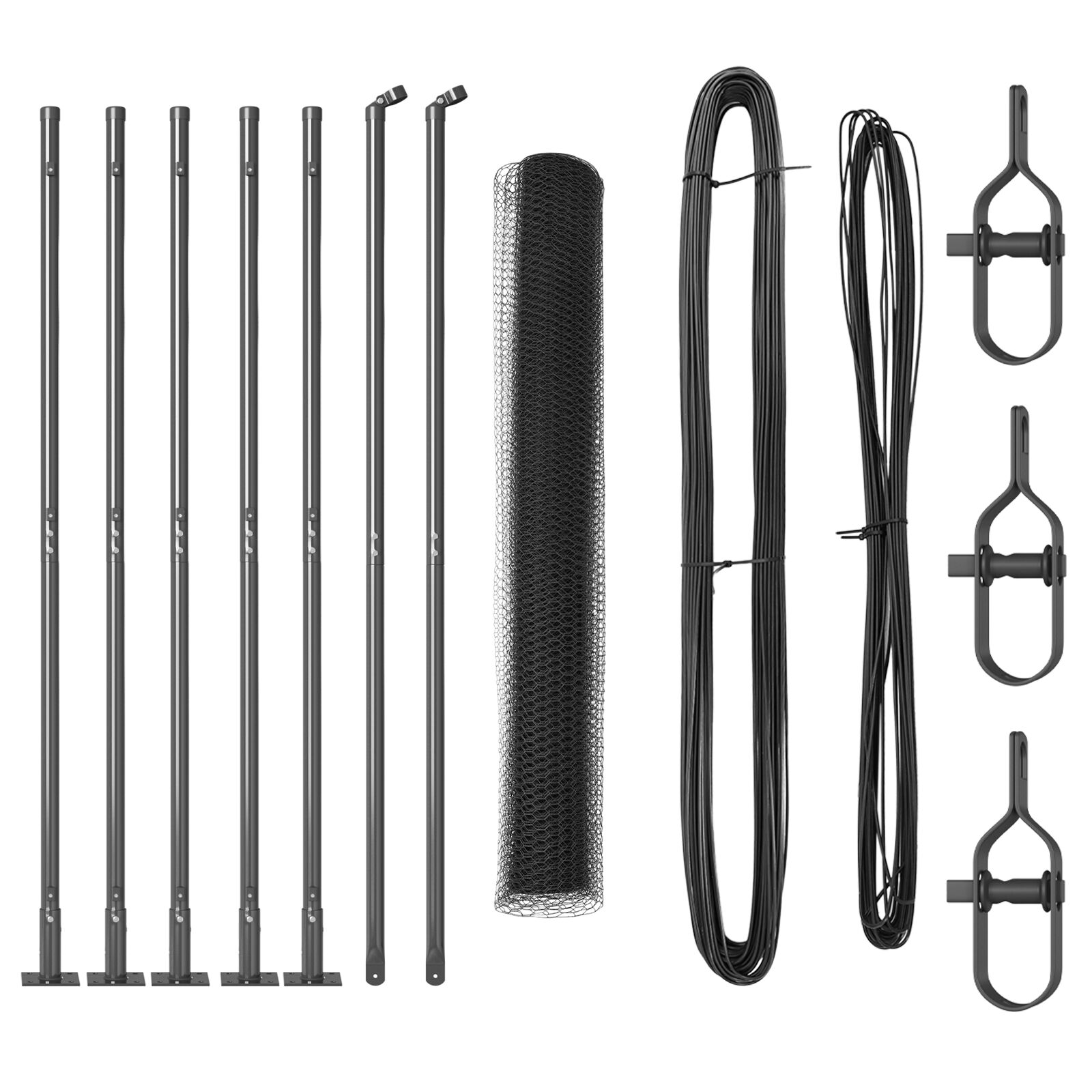 vidaXL Šesterokutna ograda siva 1x10 m čelik, vidaXL ogradni stupovi s podlogama 7 kom Ø32mm 110cm galvanizirani čelik