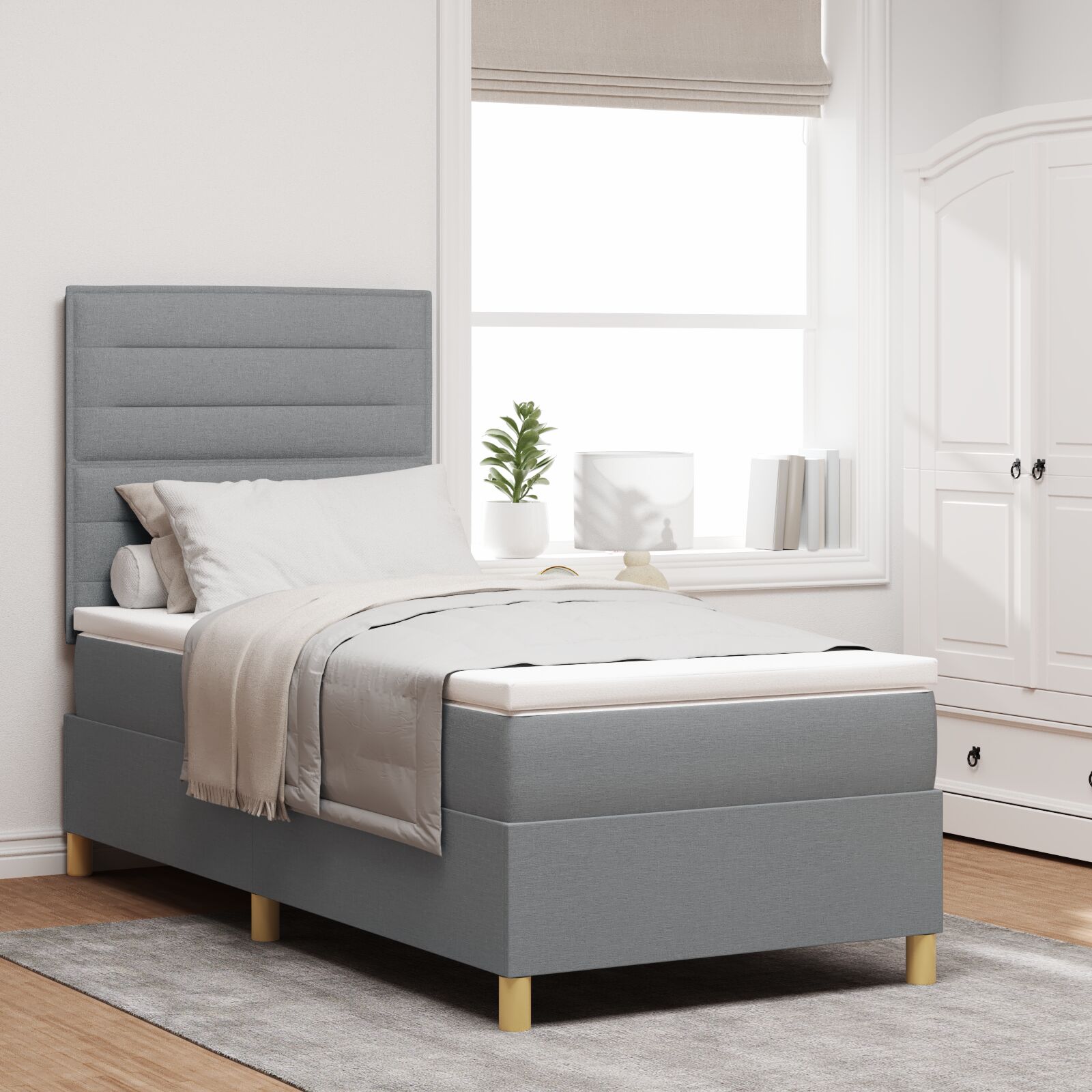 vidaXL Boxspringbett mit Matratze & LED-Licht Grau 90x190 cm Stoff