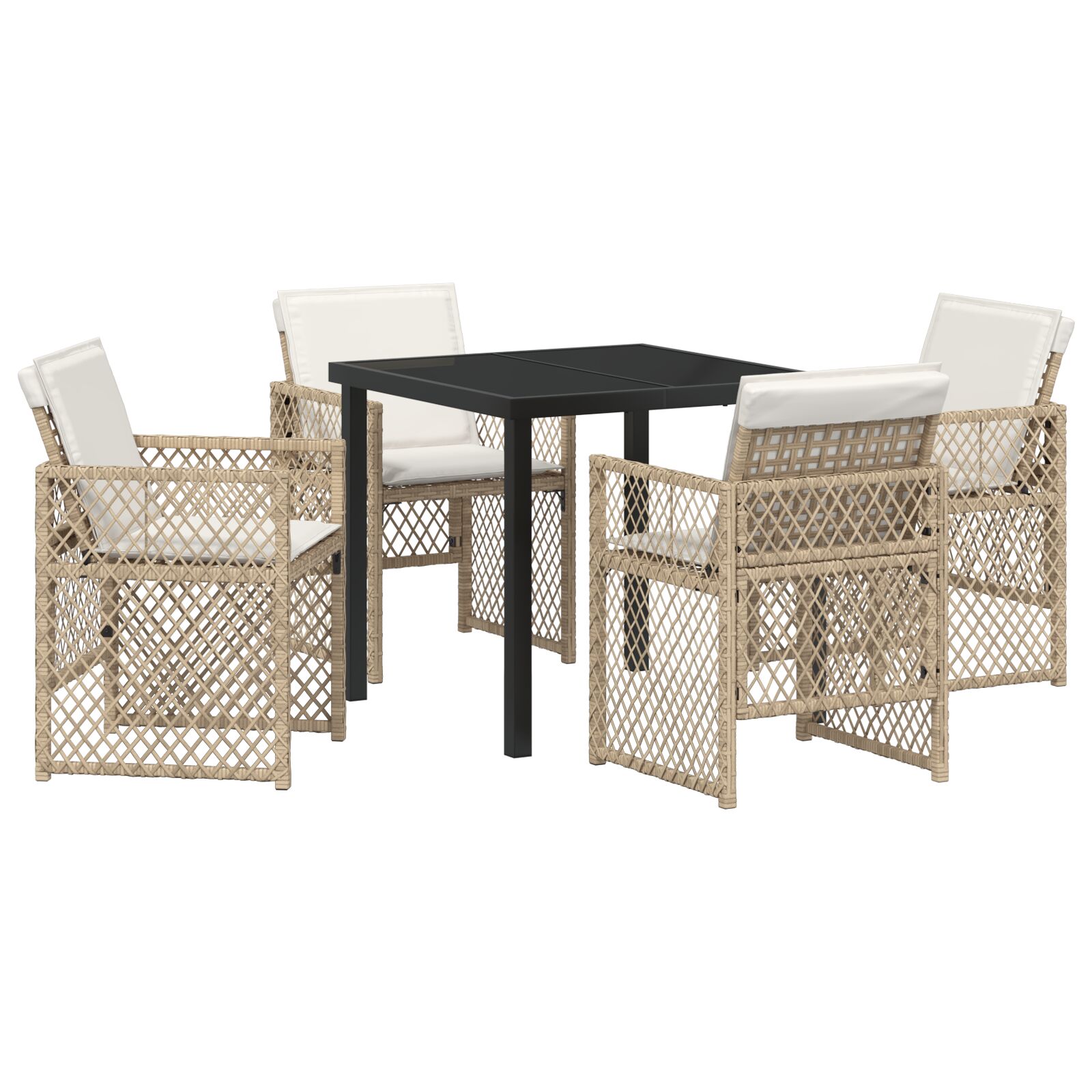 5 Dijelni Vrtni Blagovaonski Set s Jastučićima Bež Poli Ratan, vidaXL Vrtni Stol Crni 80x80x73 cm Kaljeno Staklo