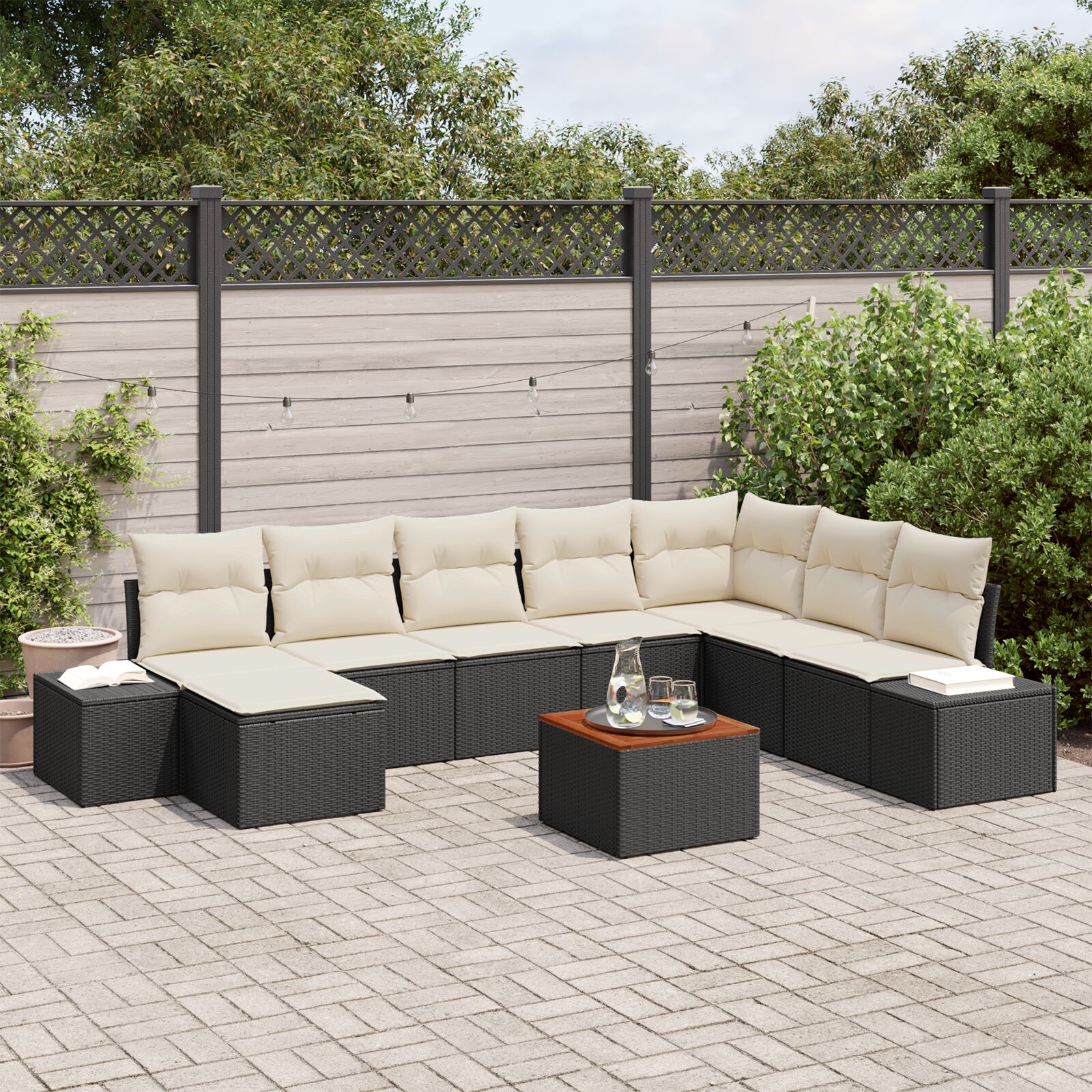 vidaXL set od 9 komada kauča za vrt s jastučićima crne boje Poly Rattan Acacia