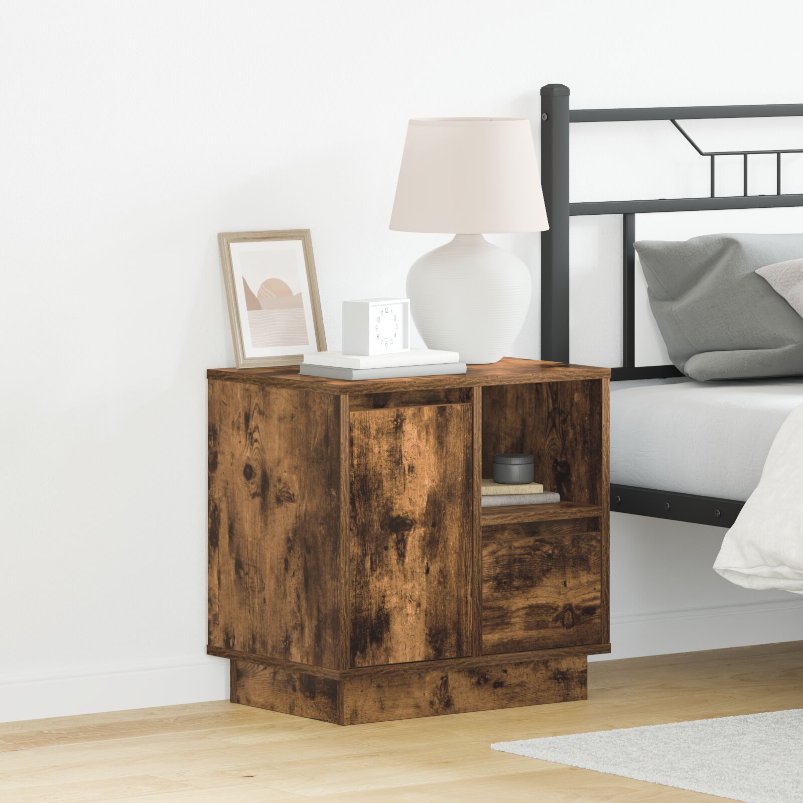 vidaXL Nachttische Geräucherte Eiche Holz Mittel Nachttisch