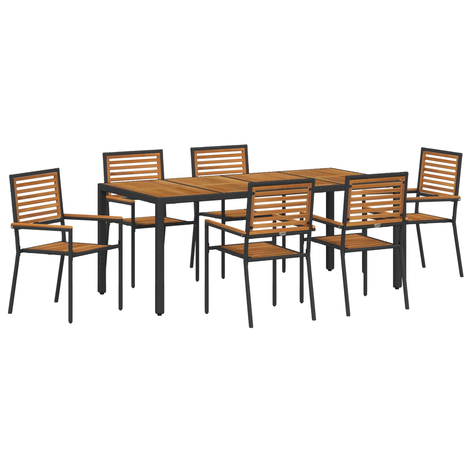 Set od 7 dijelova vrtnih stolova s crnim poliranim ratanom i akacijom, vidaXL Stacking Garden Chairs with Cushions 2 pcs Black Poly Rattan