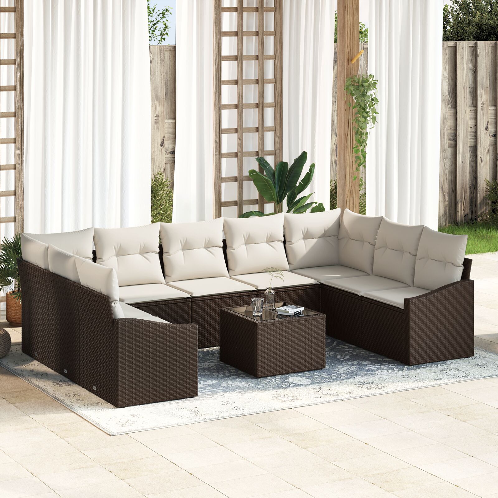 vidaXL Tuin Sofa Set Set van 10 Crème Poly Rattan Tuin Sofa met Opslag
