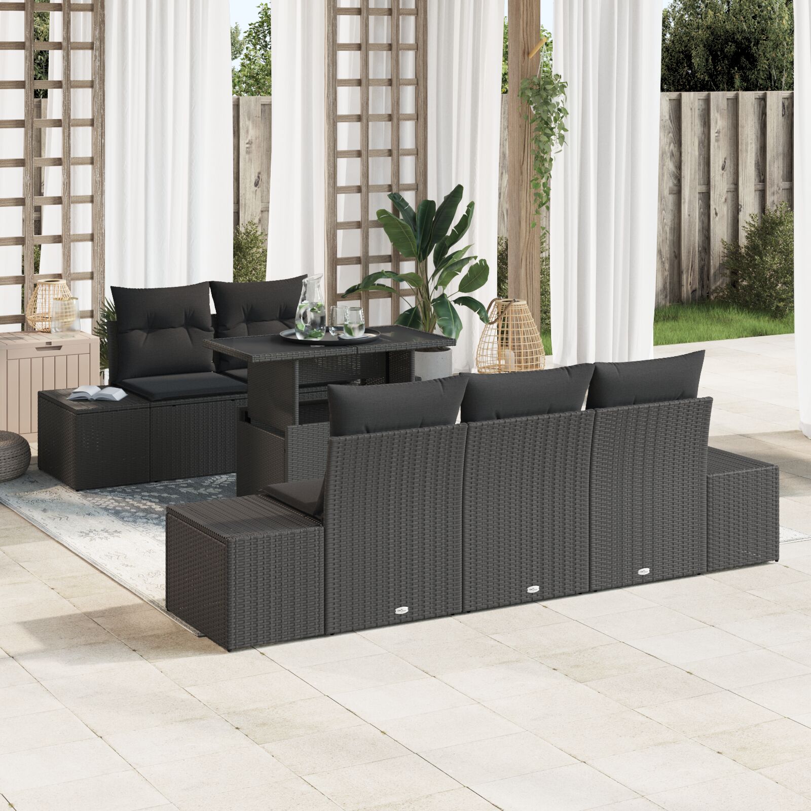 vidaXL 6-dijelni vrtni sofa set s jastučićima crni poli ratan
