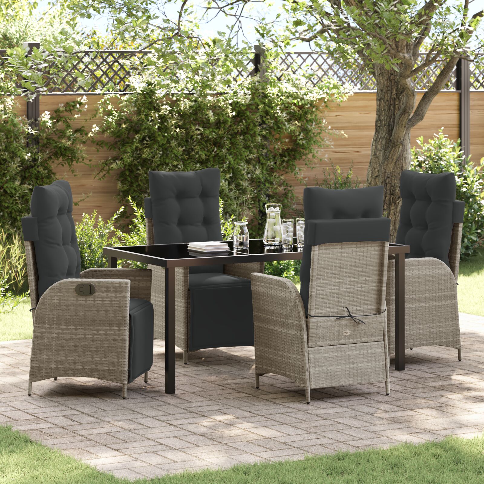 vidaXL 5-delige Tuin Eetset Lichtgrijs Poly Rattan