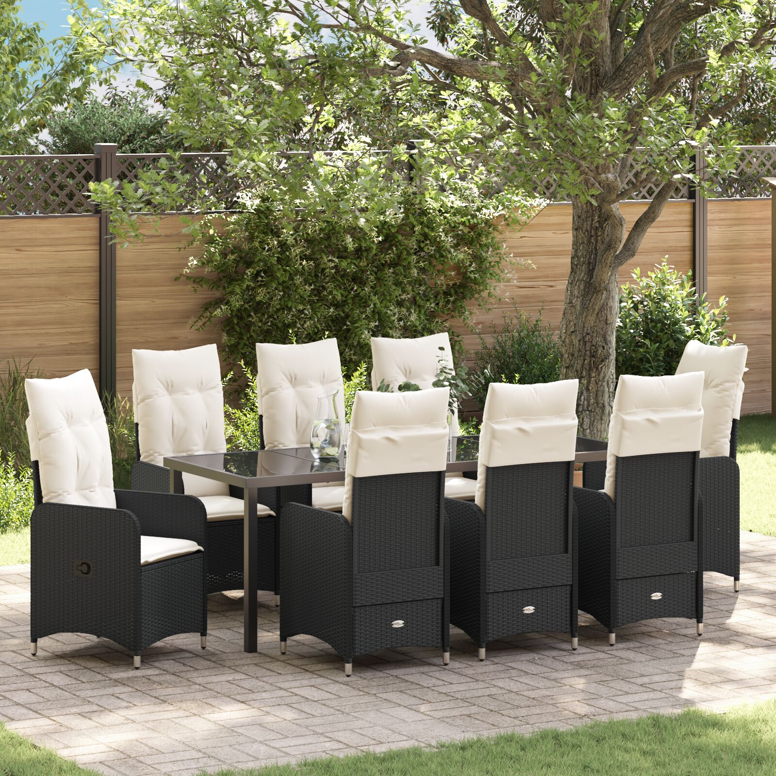 vidaXL 2-teiliges Gartenset mit Kissen Schwarz Poly Rattan