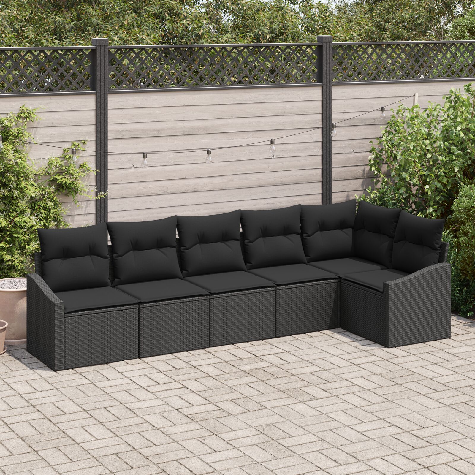vidaXL Tuin Sofa Set Set van 6 Zwart Poly Rattan, Polyester, Staal