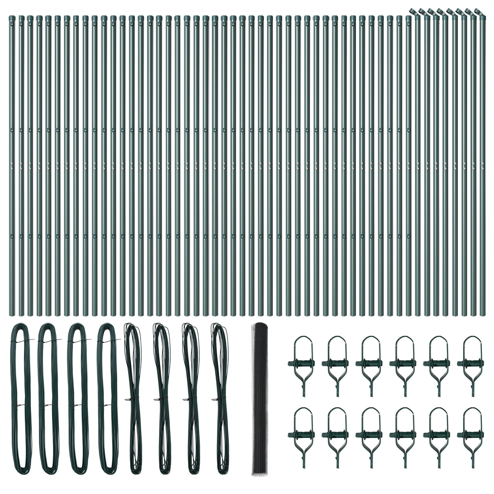 vidaXL Siva Hexagonalna Ograda 1.6x100 m Čelik, vidaXL Stupovi za Ograde 13 kom Zeleni Ø32 mm 210 cm Galvanizirani Čelik