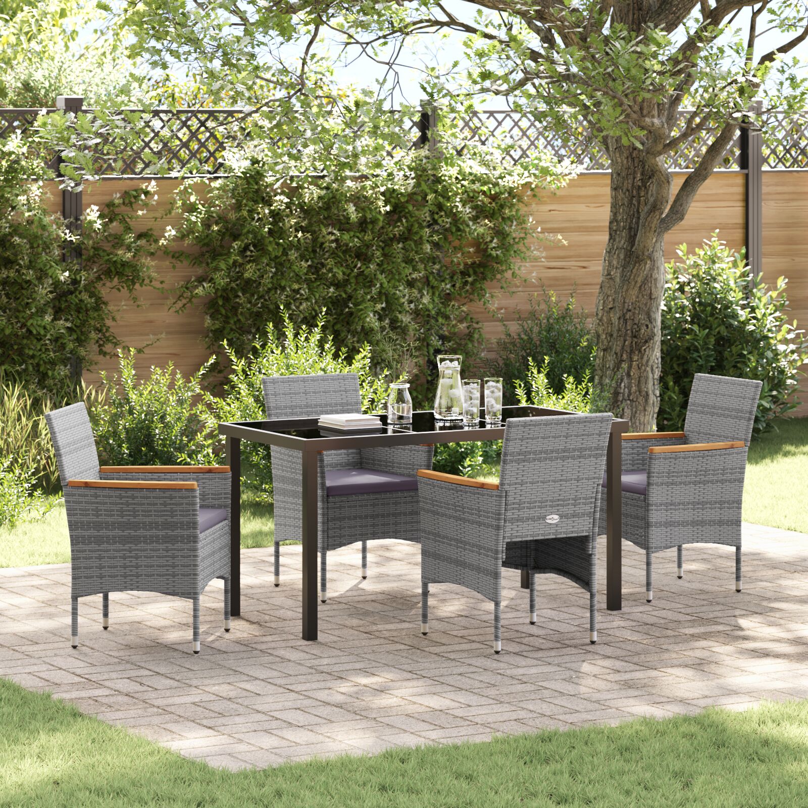Conjunto de Jantar para Jardim  de 5 Peças - Vime Poliéster Cinza