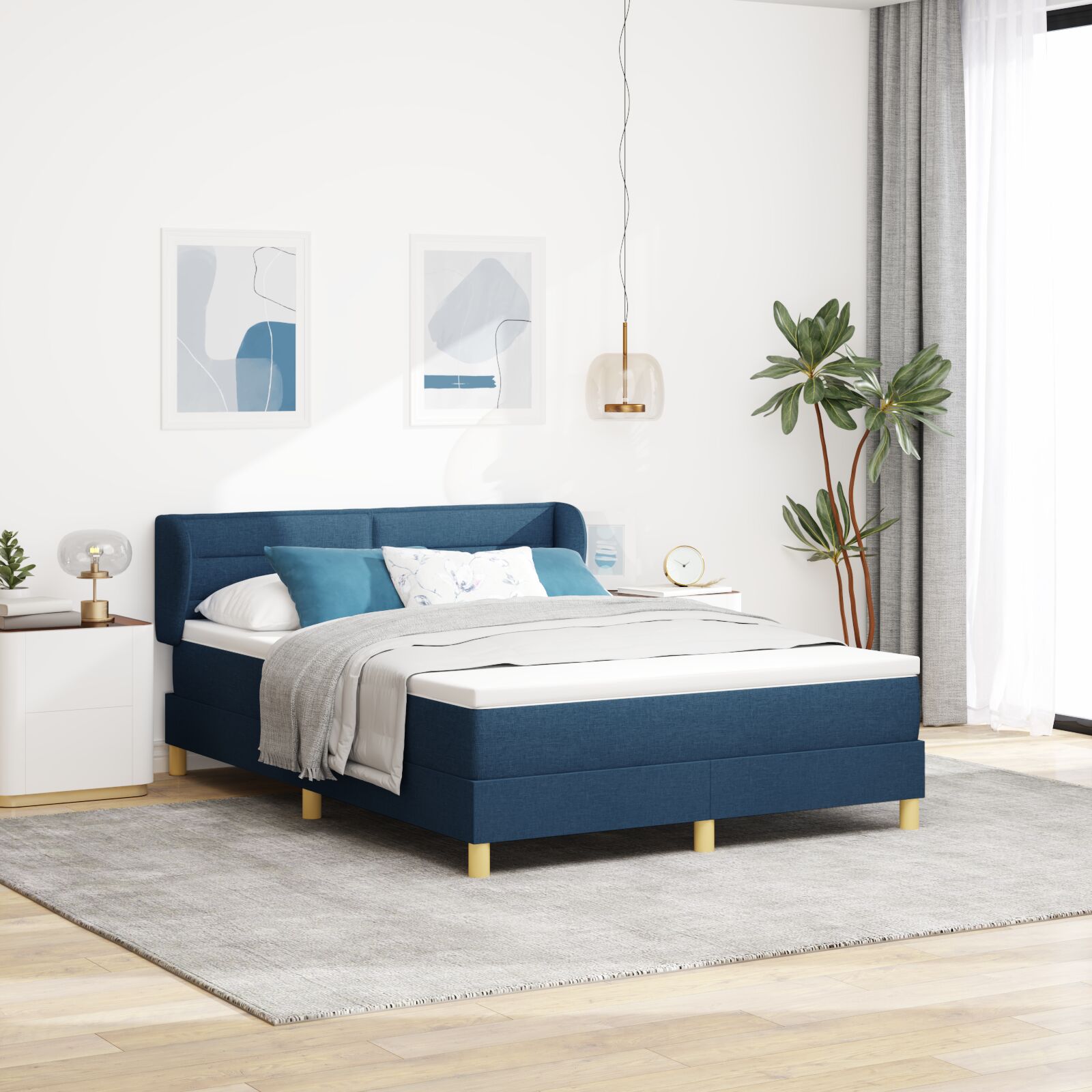 vidaXL Boxspringbett mit Matratze in Blau, 140x190 cm, Stoff