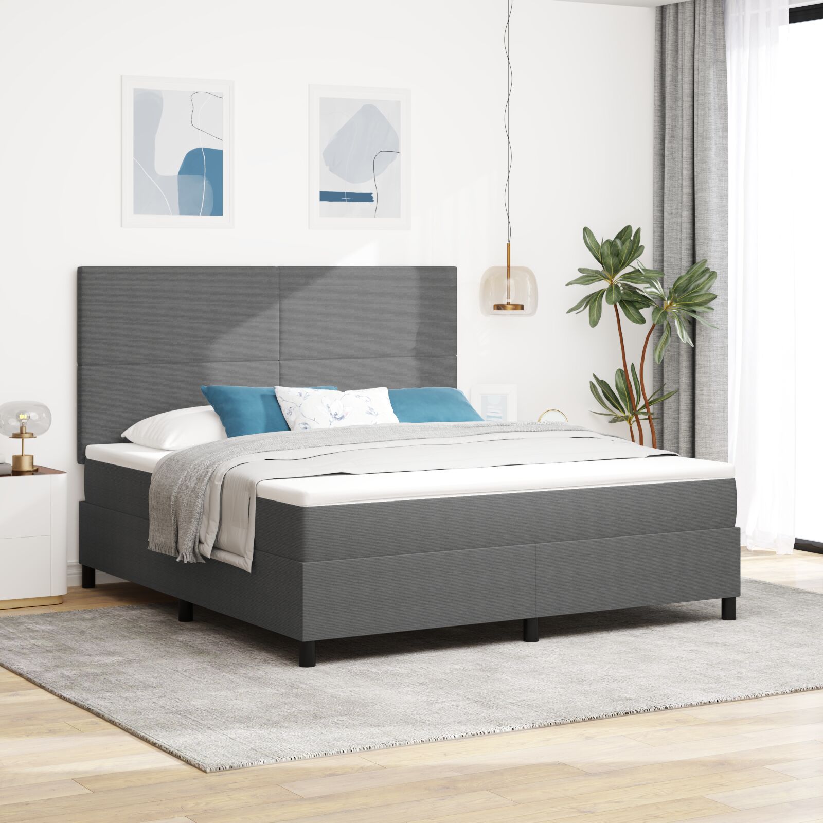 Box Spring Krevet s Madracem Svijetlo Sivi Super King Svilena Tkanina
